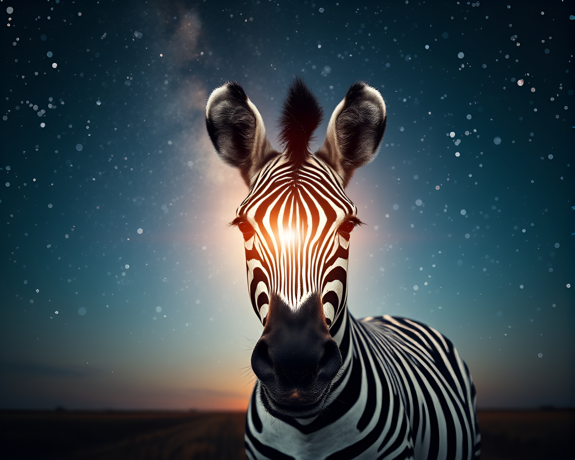 Zebra Under Moonlit Sky in Color Splash – free AI stock image