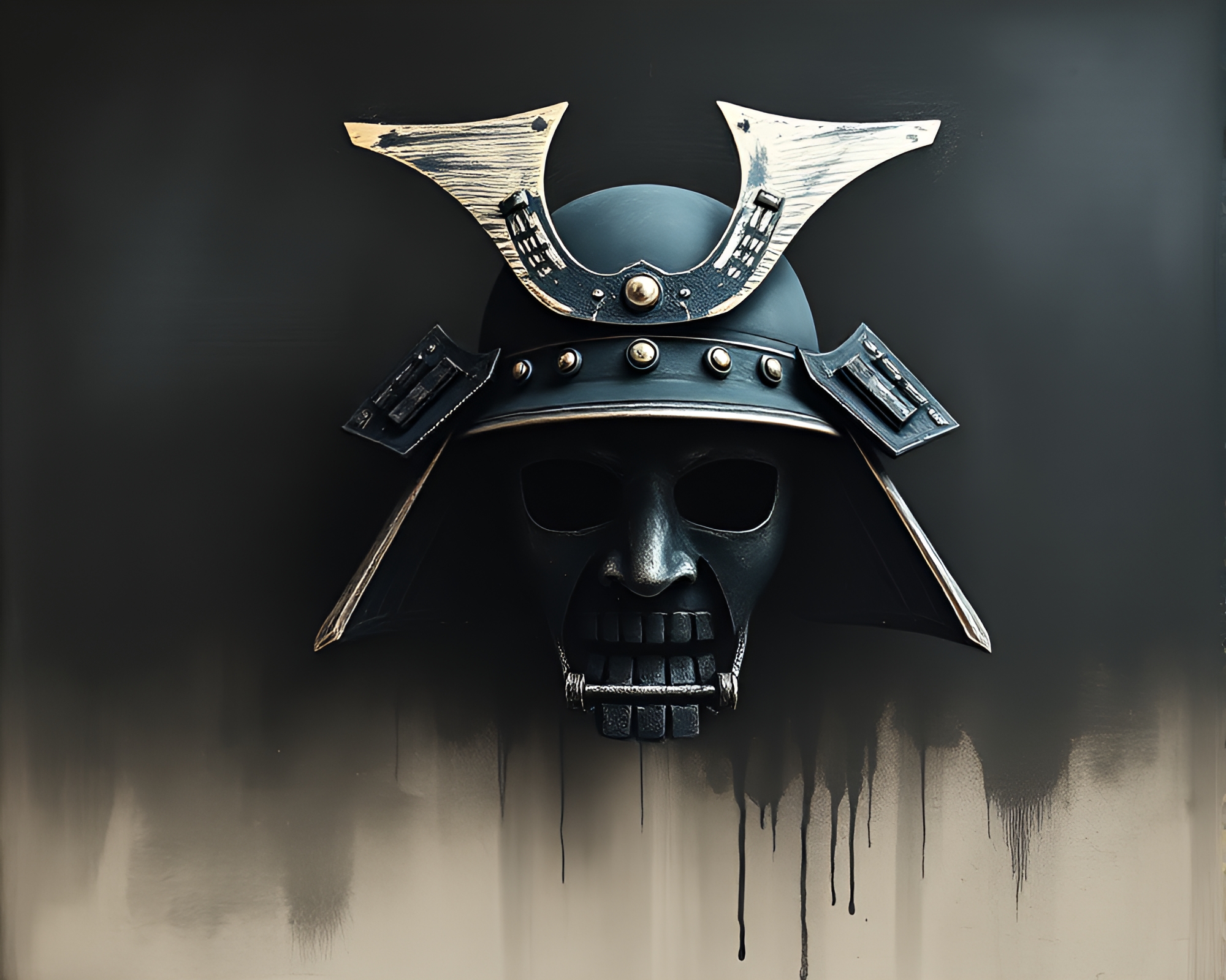 Samurai Helmet on Chalkboard with Earth Tone Gradient – free AI stock image