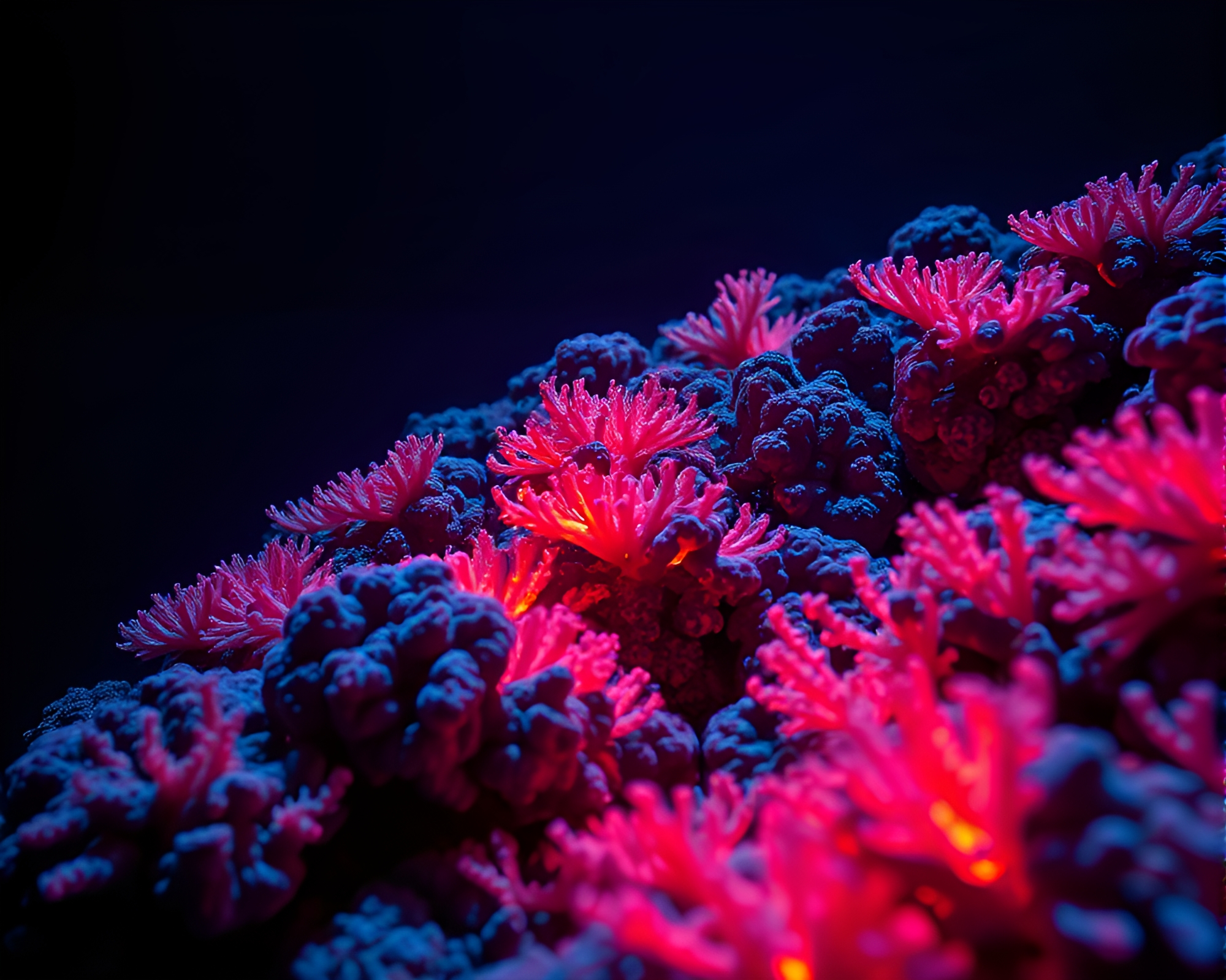 Luminous Duochrome Underwater Reef at Dutch Angle – free AI stock image