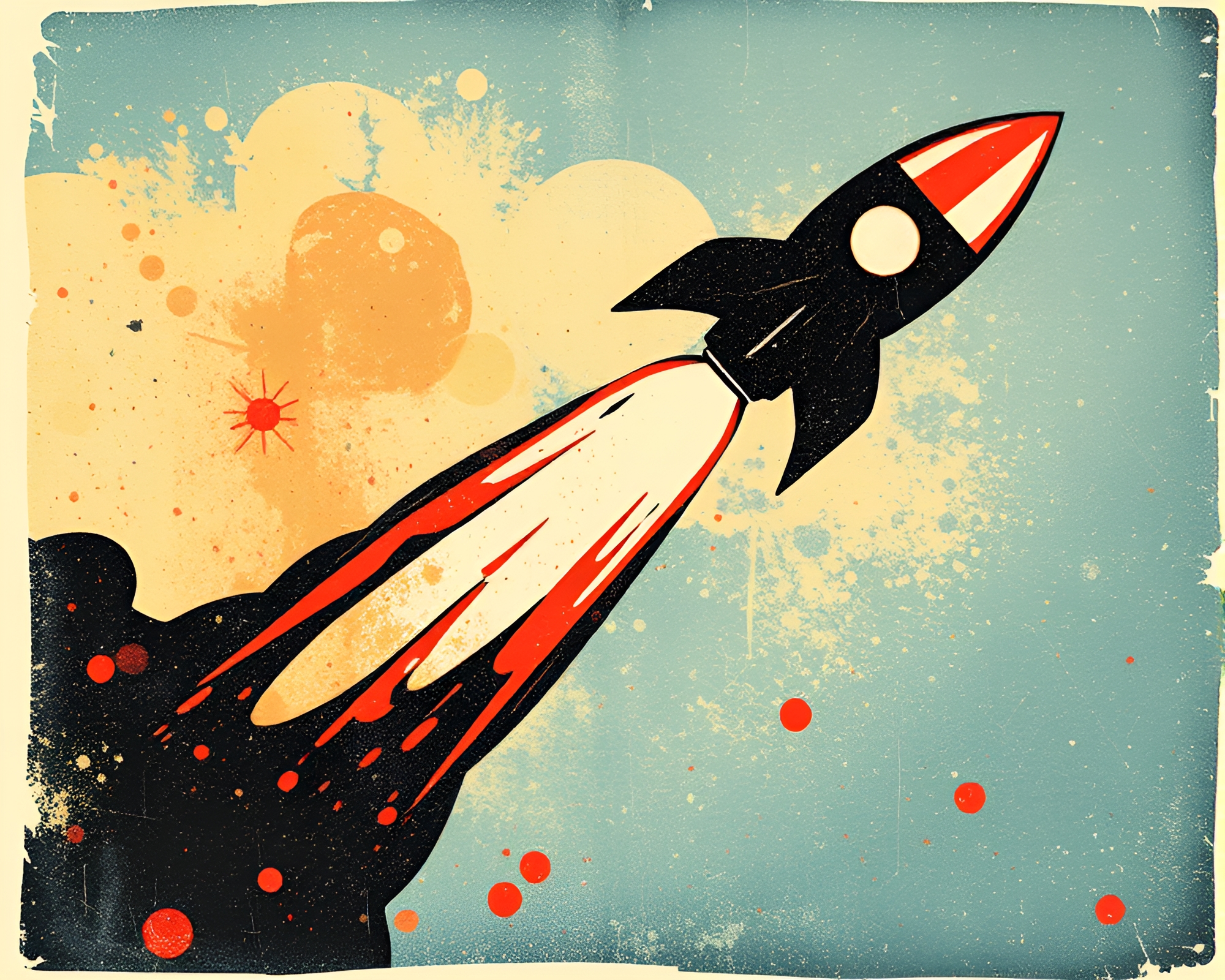 Vintage Rocket Launch Scratch Texture Splatter Art – free AI stock image