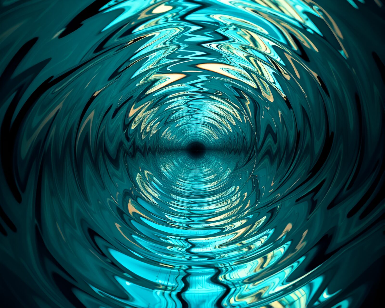 Colorful and distorted water swirls in psychedelic mirror maze.