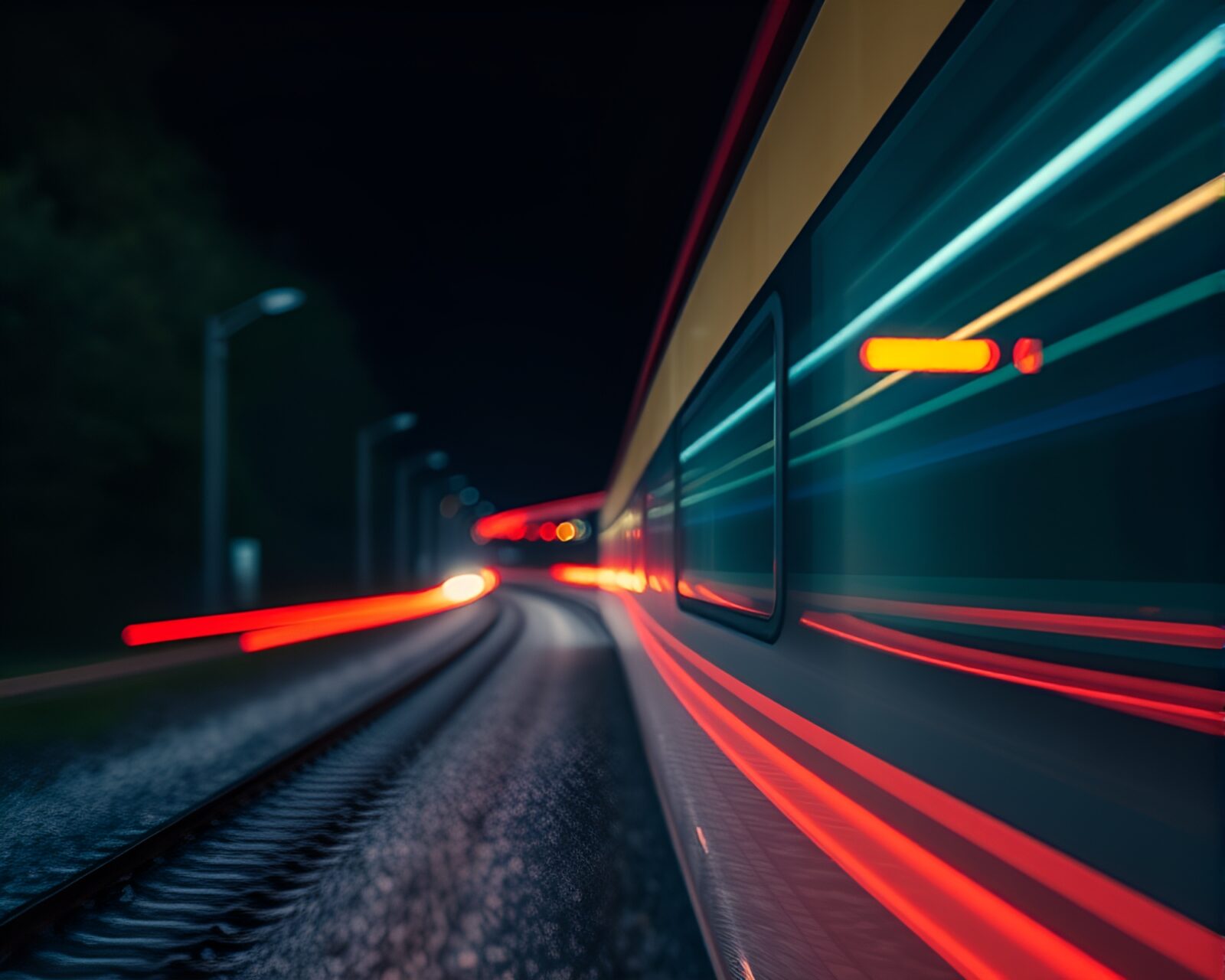 Dreamy pastel train light trails through macro lens view