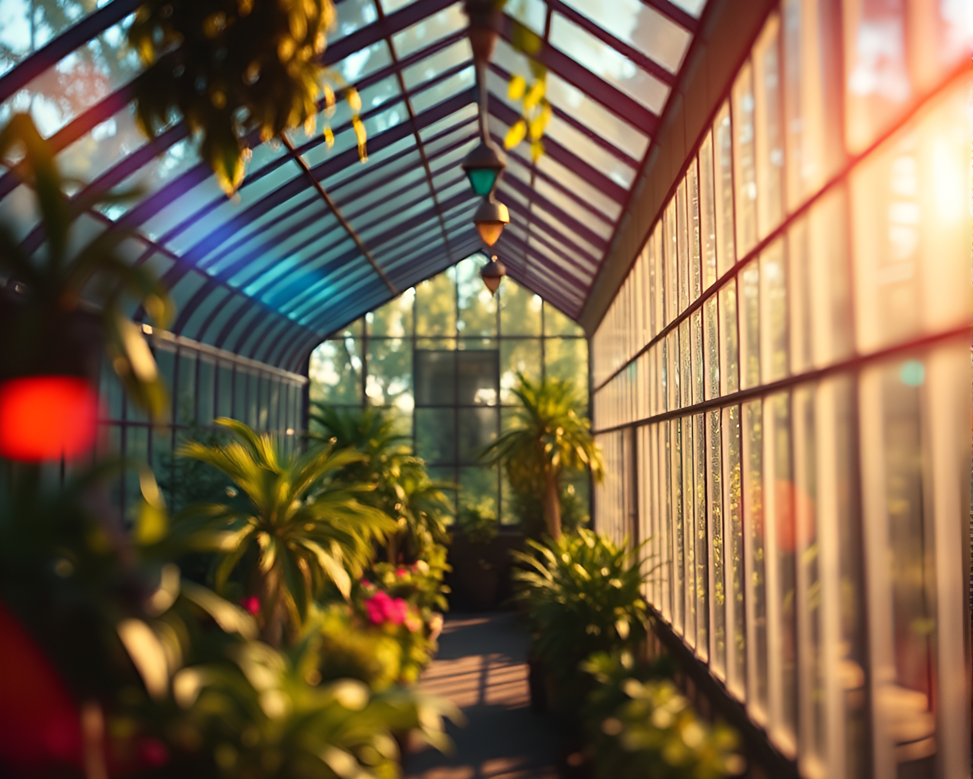 Surreal Lens Flare in Glass Greenhouse – free AI stock image