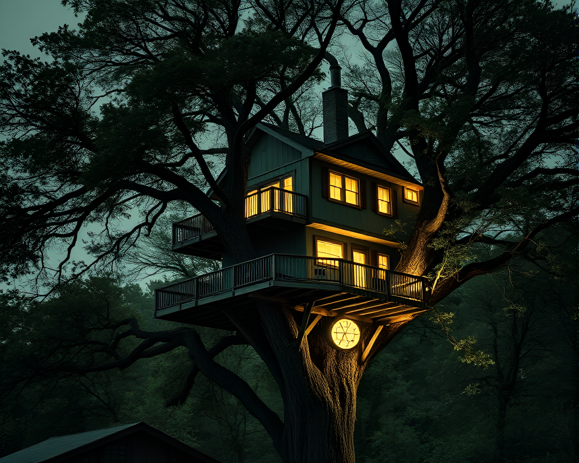 Enchanting Treehouse in Split Toned Ascii Art – free AI stock image