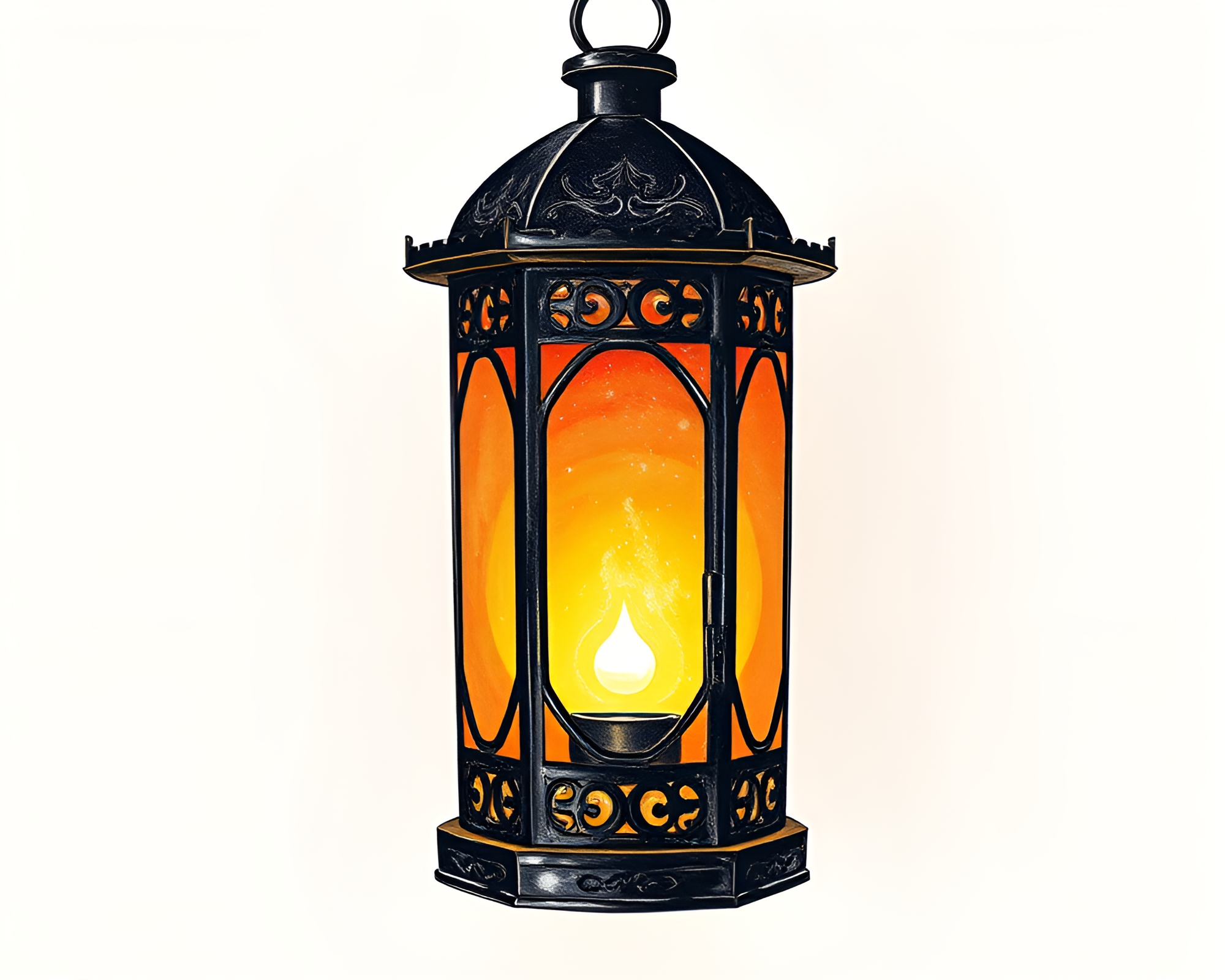Engraved Oil Lantern Illuminating Analogous Colors Composition – free AI stock image