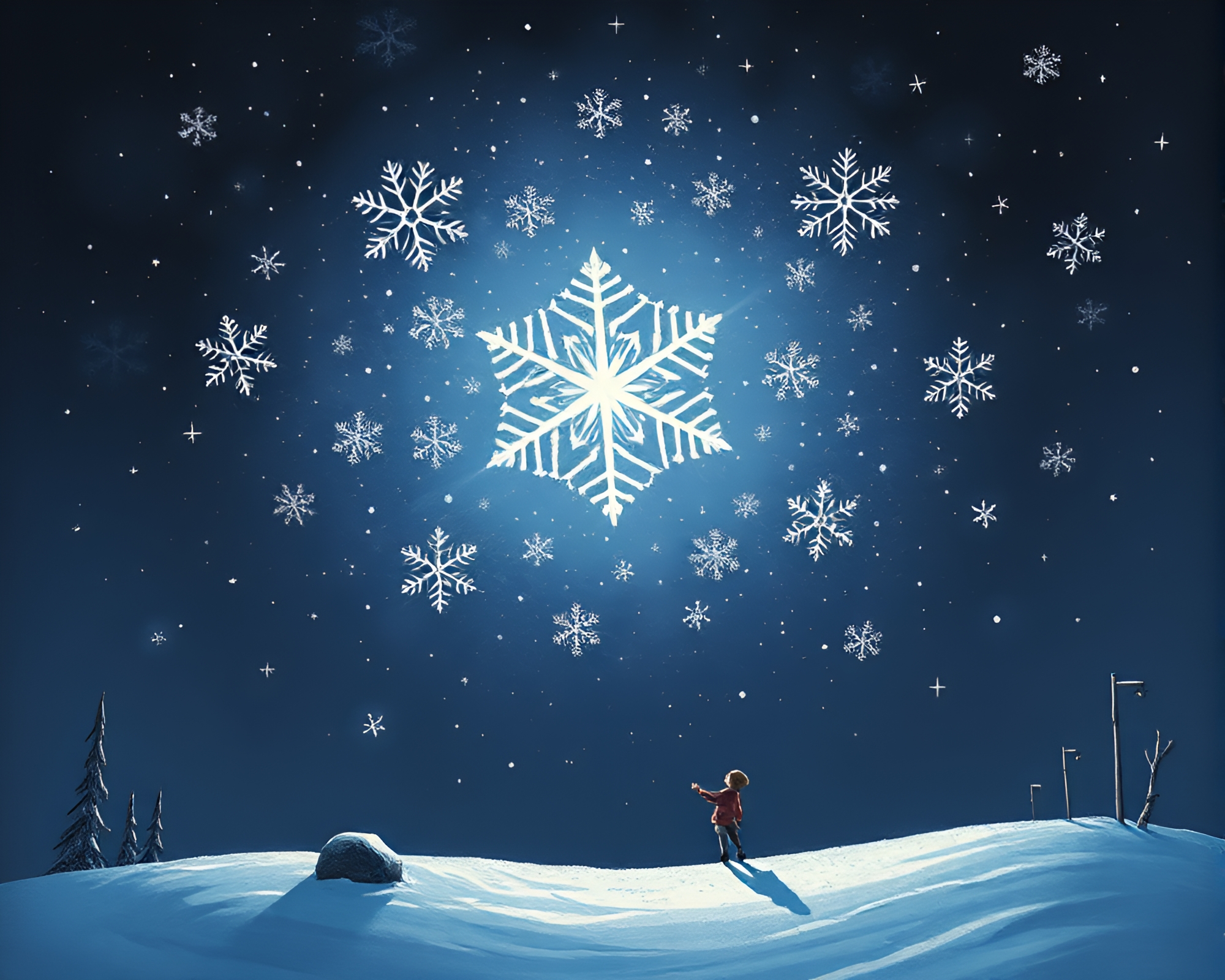 Astral Snowflakes: Necromantic Children’s Illustration – free AI stock image
