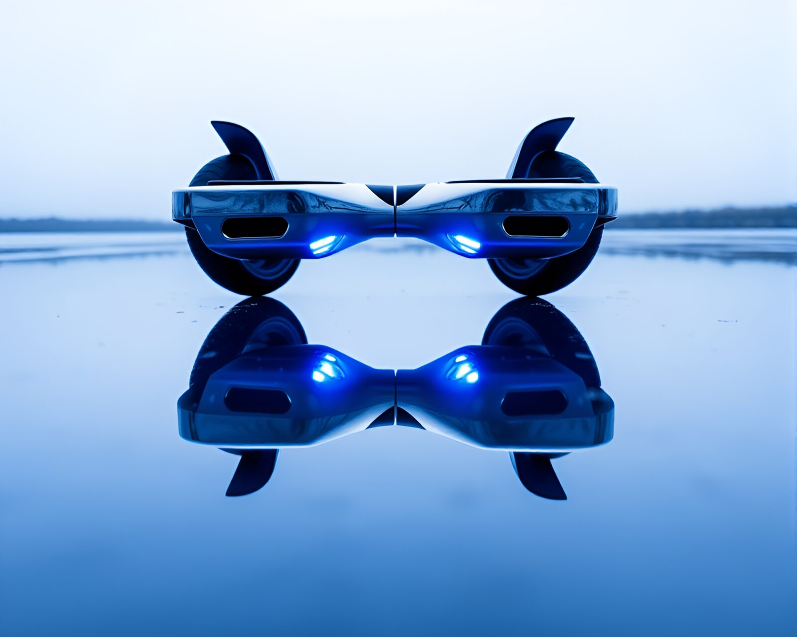 Op art style hoverboard in monochrome blue tones