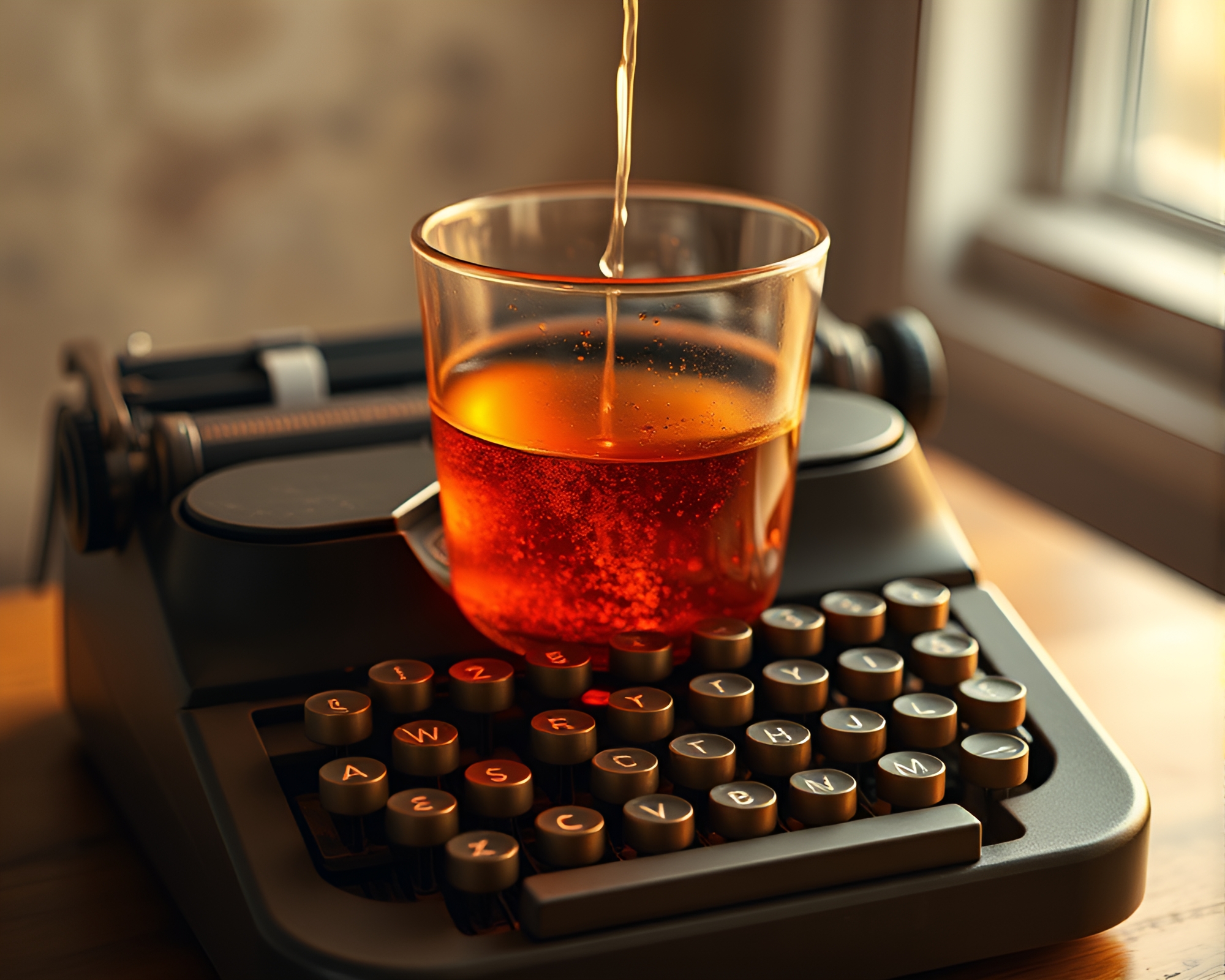 Vintage Typewriter in Orange Fluid Distortion – free AI stock image