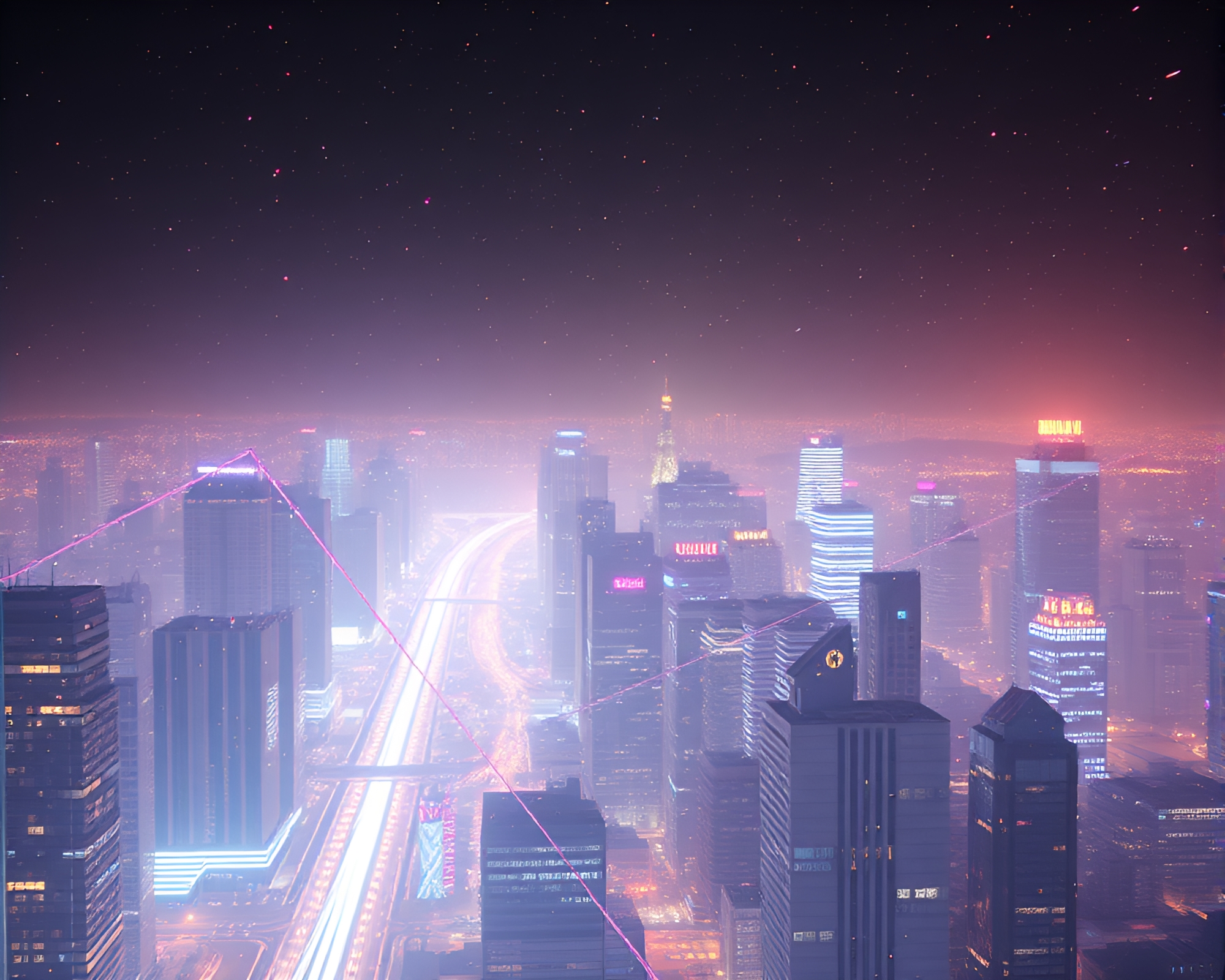 Futuristic Virtual City Wireframe Dust Overlay – free AI stock image