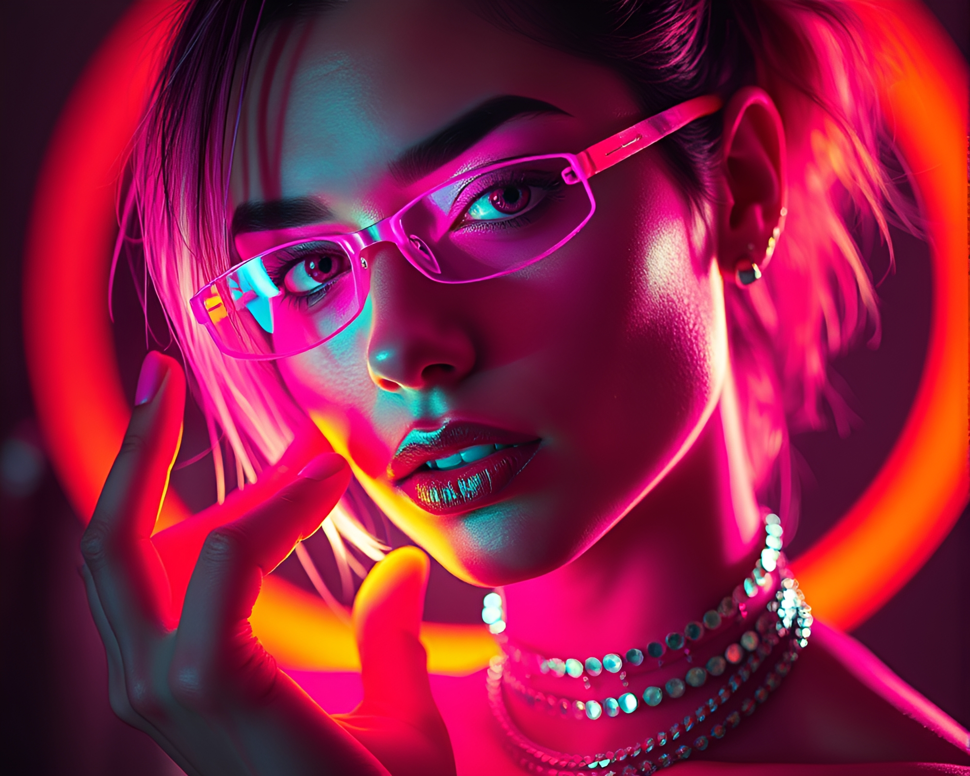 Magenta Cybernetic Lens Flare Contouring Composition – free AI stock image