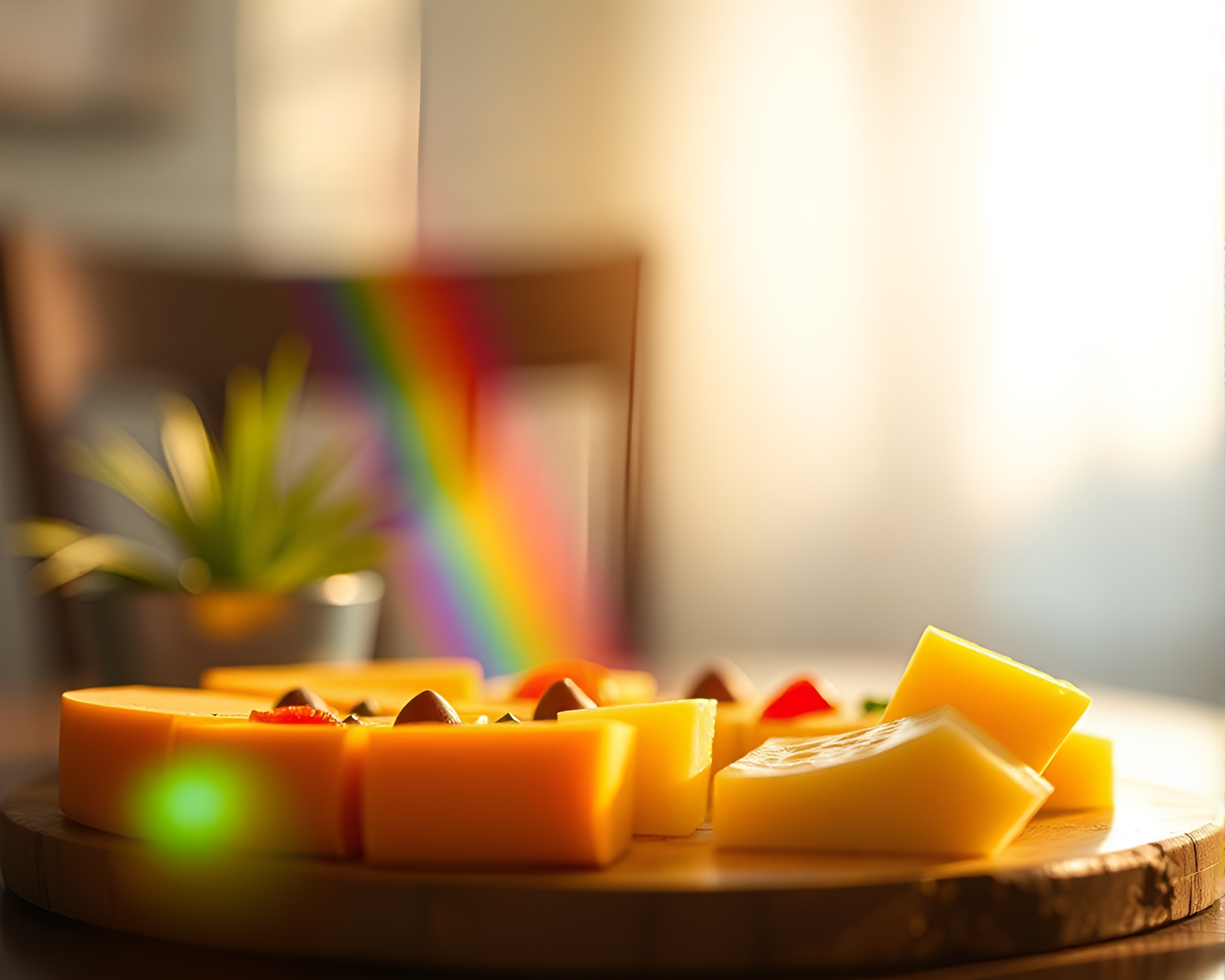 Rainbow Cheese Platter in Miniature Porchlight Setting – free AI stock image