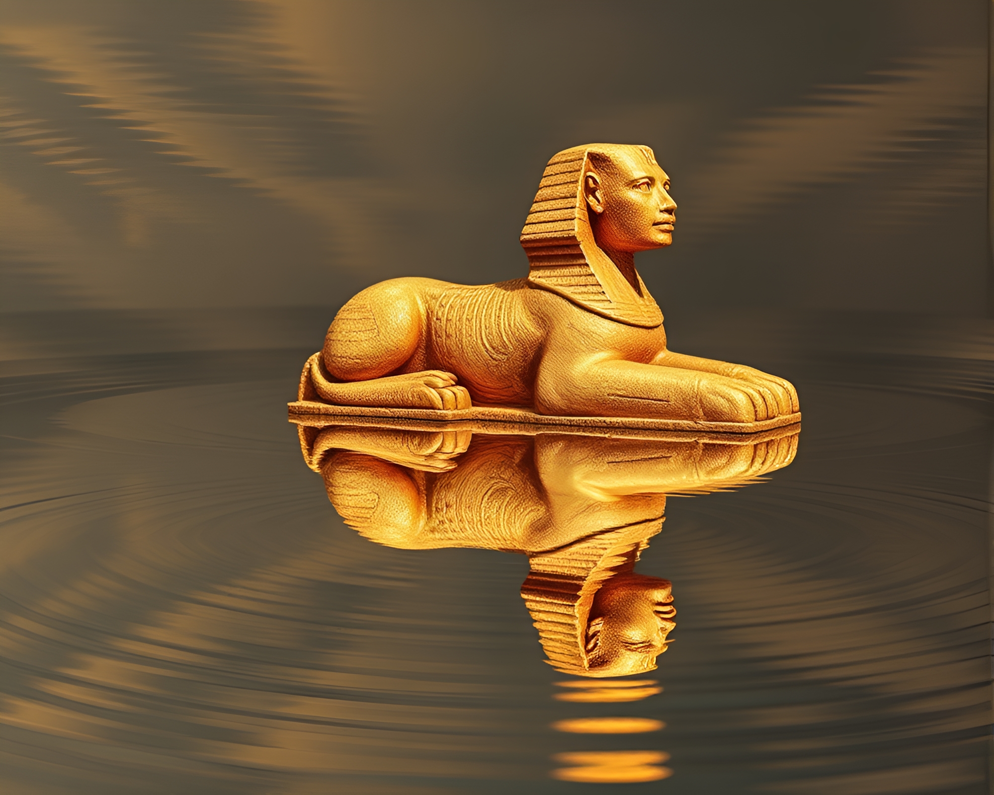 Sphinx Statue Reflecting in Water Ripples – free AI stock image
