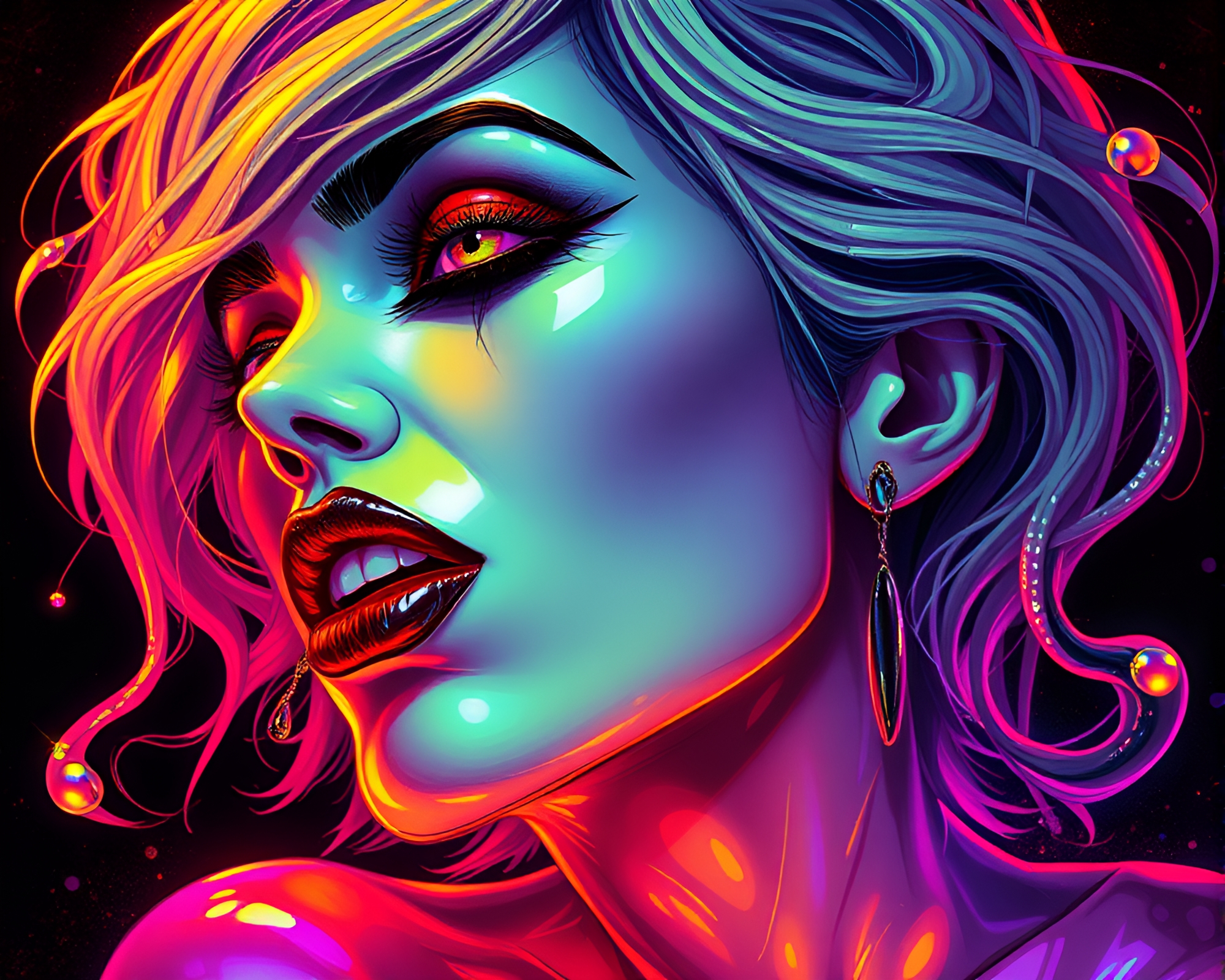 Oil Slick Rainbow Vampire Fashion Illustration – free AI stock image