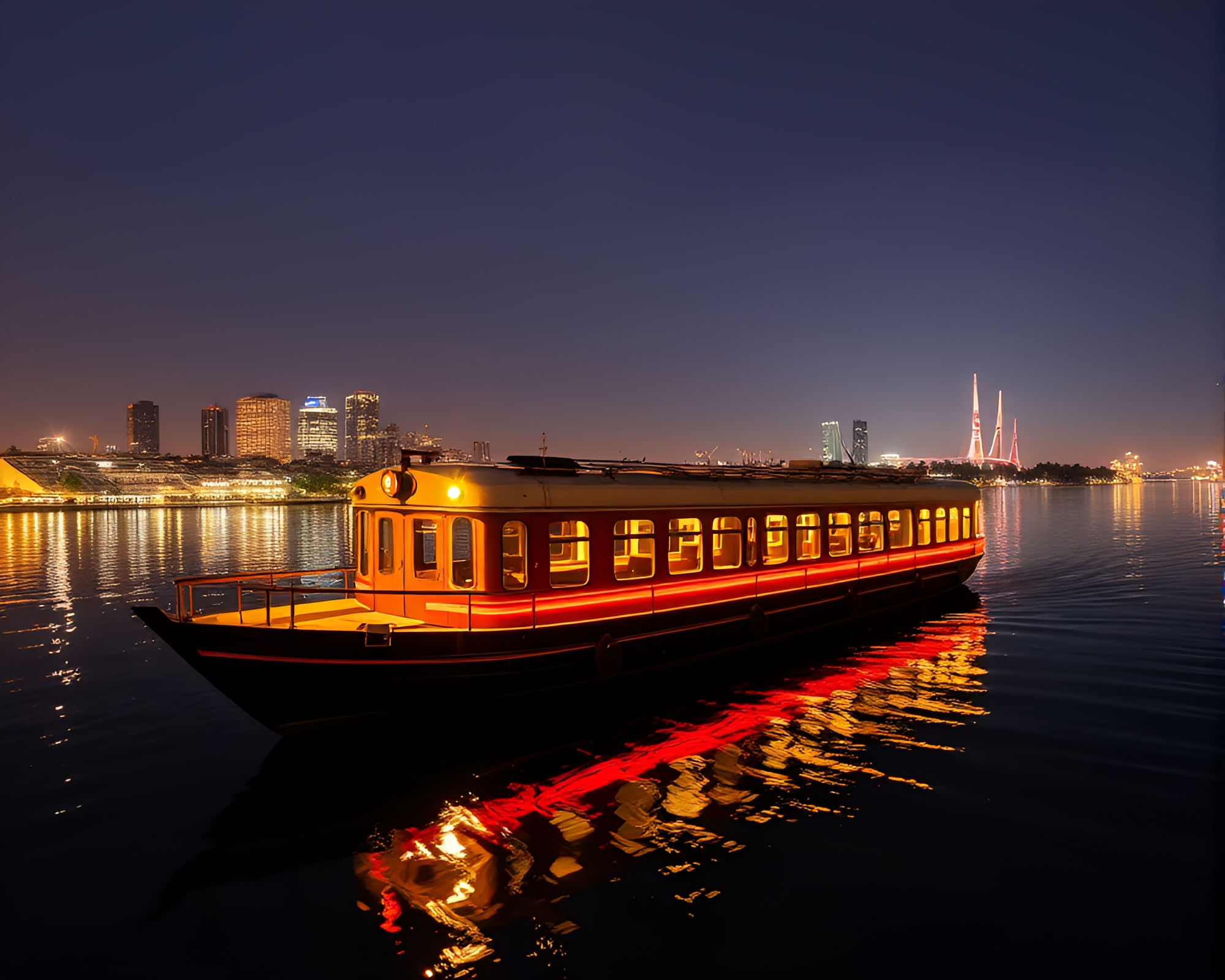 Futuristic Solar Sailboat Glowing in Architectural Light Trails – free AI stock image