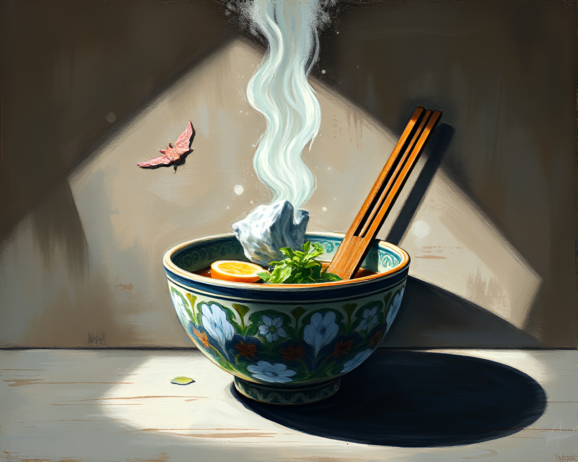 Acrylic Spattered Ramen Bowl in Pastel Attic Shadow – free AI stock image