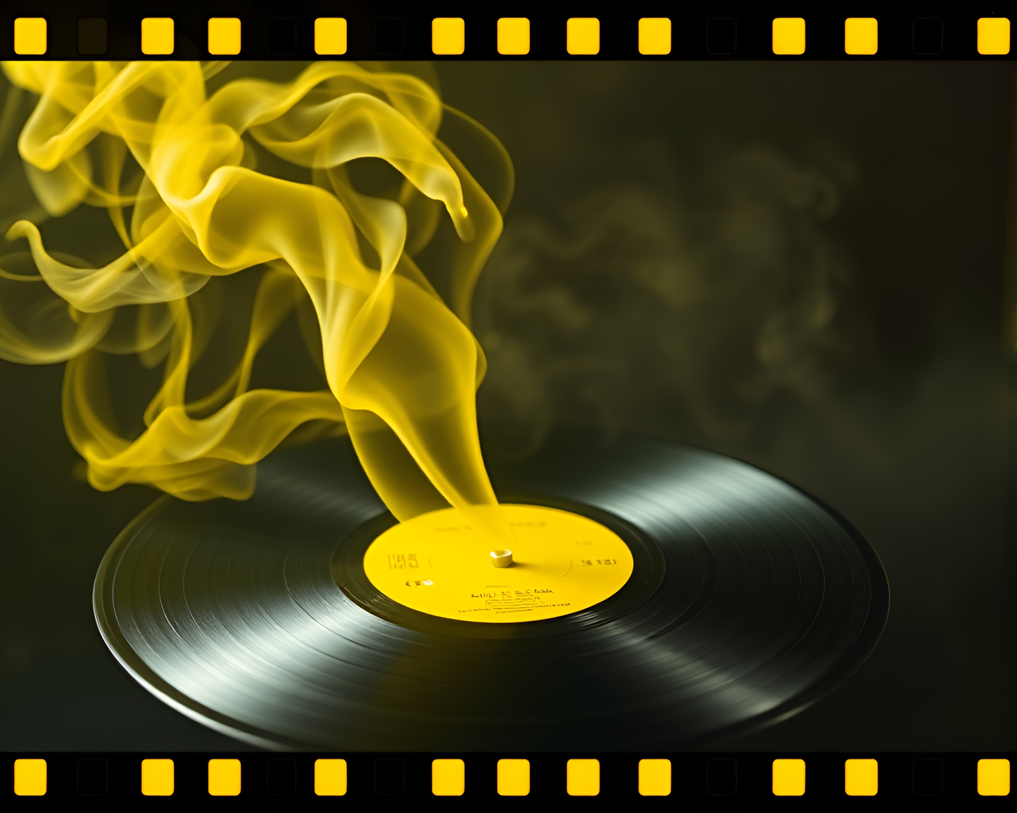 Vinyl Record Melting into Lemon Yellow Smoke Plume – free AI stock image