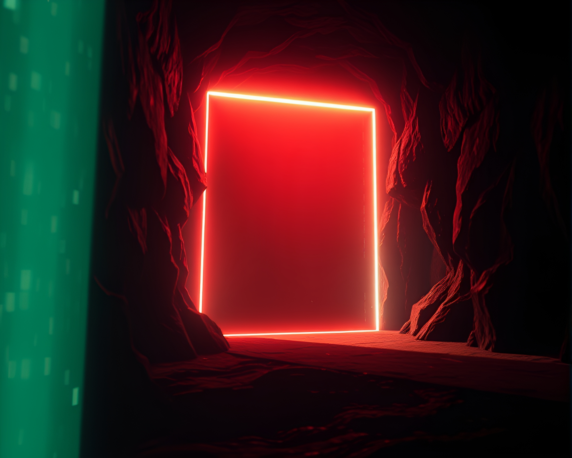 Noir multiverse portal through pixelated light – free AI stock image