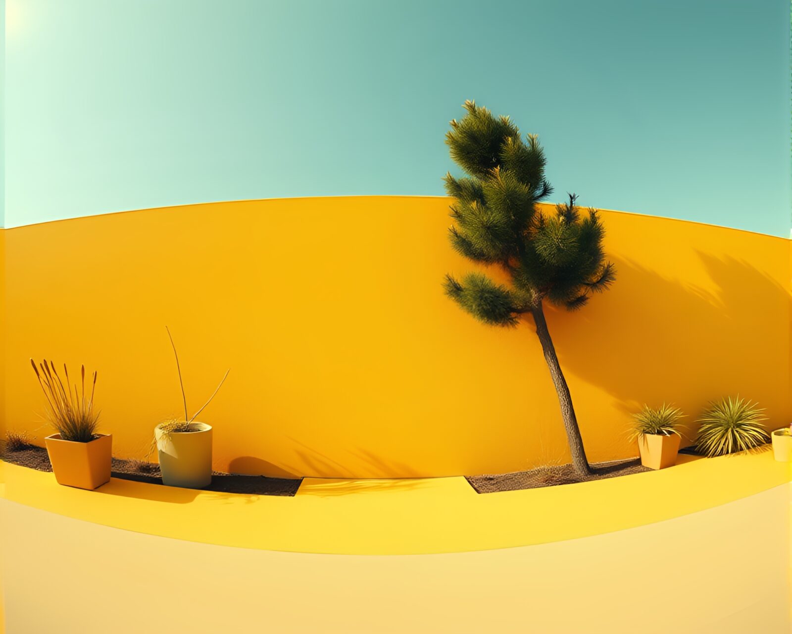 Abstract minimalistic scene with dreamy mustard yellow lighting