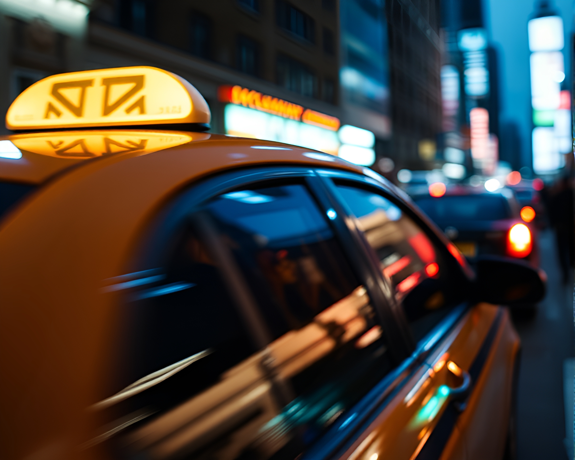 Dystopian Taxi in Cool Dawn Light Streaks – free AI stock image