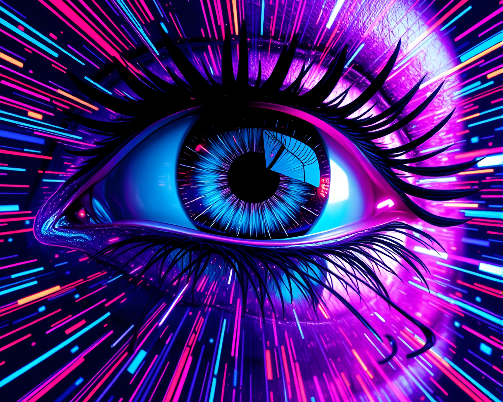 Cybernetic Eye Reflection in Pop Art Digital Storm – free AI stock image