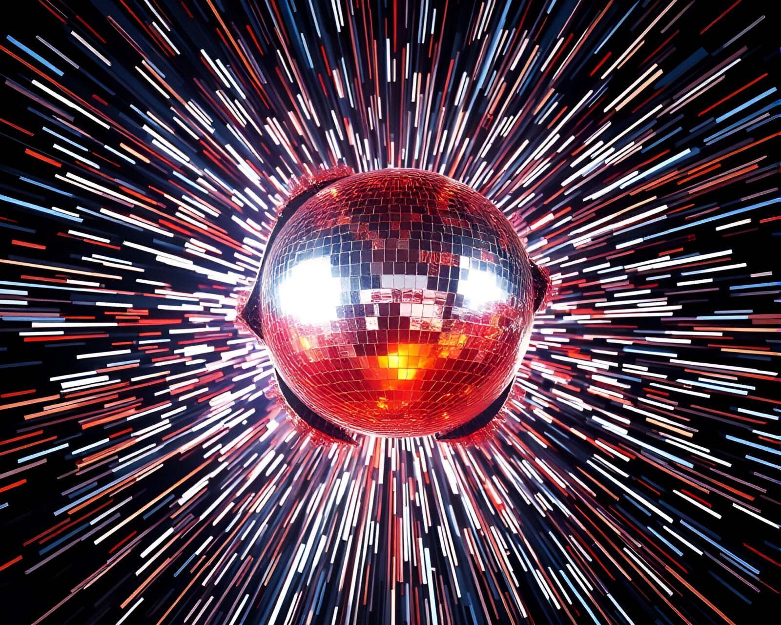 Kinetic art piece reflecting a sparkling dimensional rift