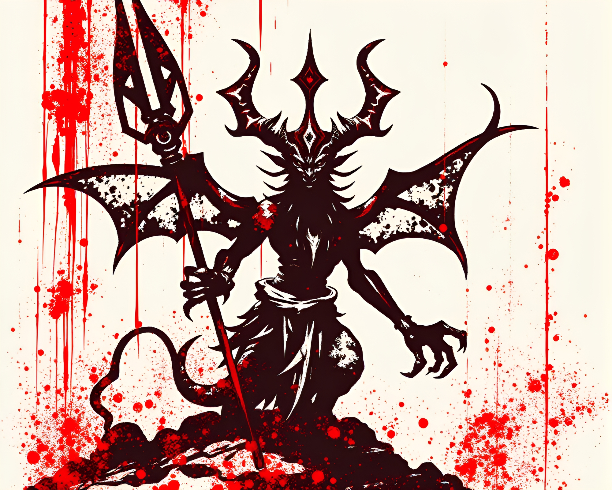 Ethereal Djinn in Pixelated Monochrome Red – free AI stock image