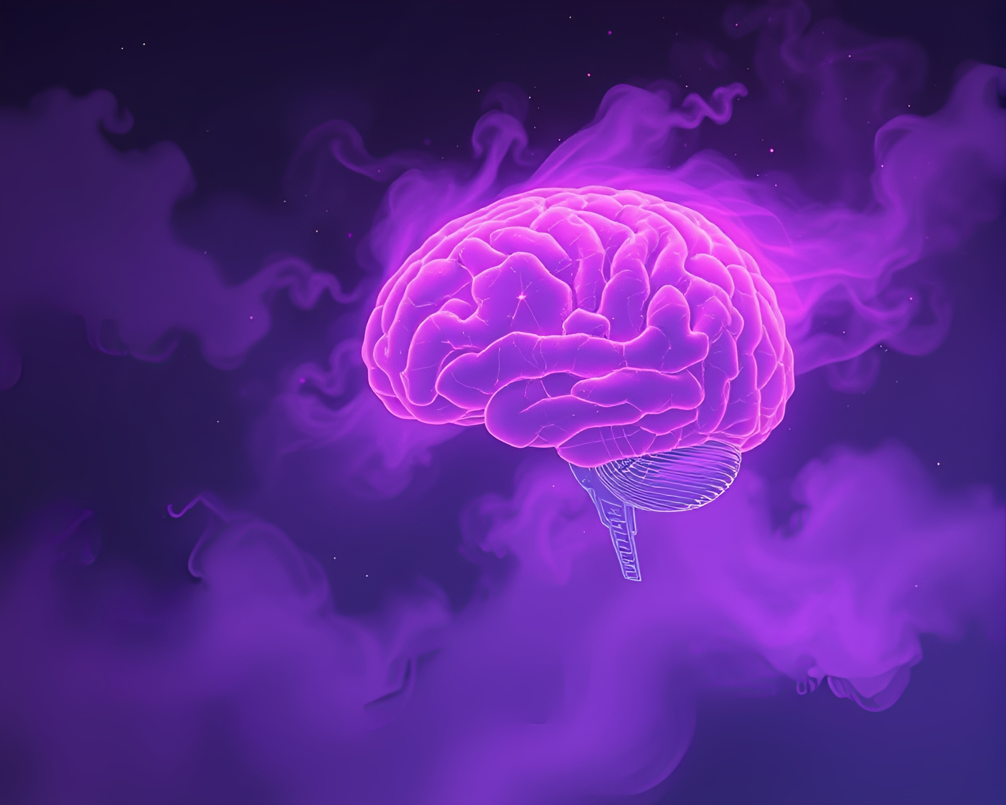 Twilight-Purple AI Brain in Action-Painting Fog Drift – free AI stock image
