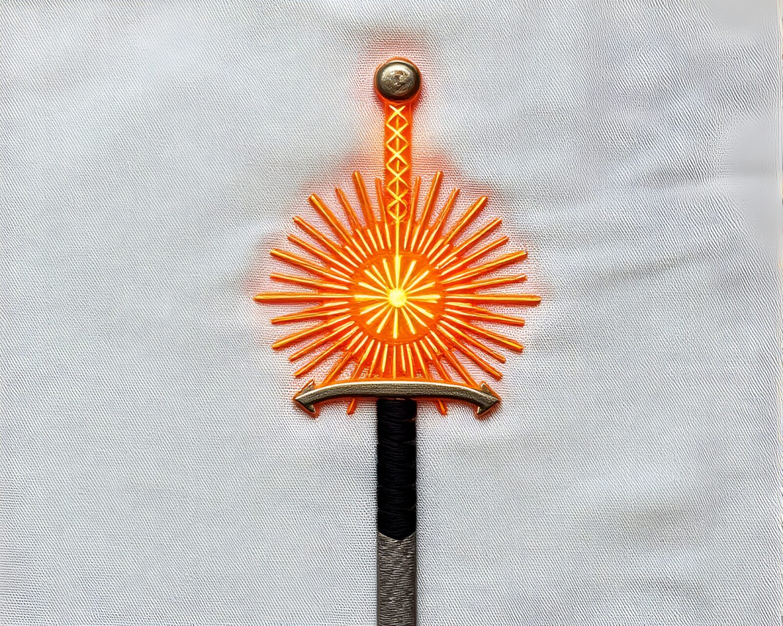 Minimal design sword embellished with radiant embroidered details