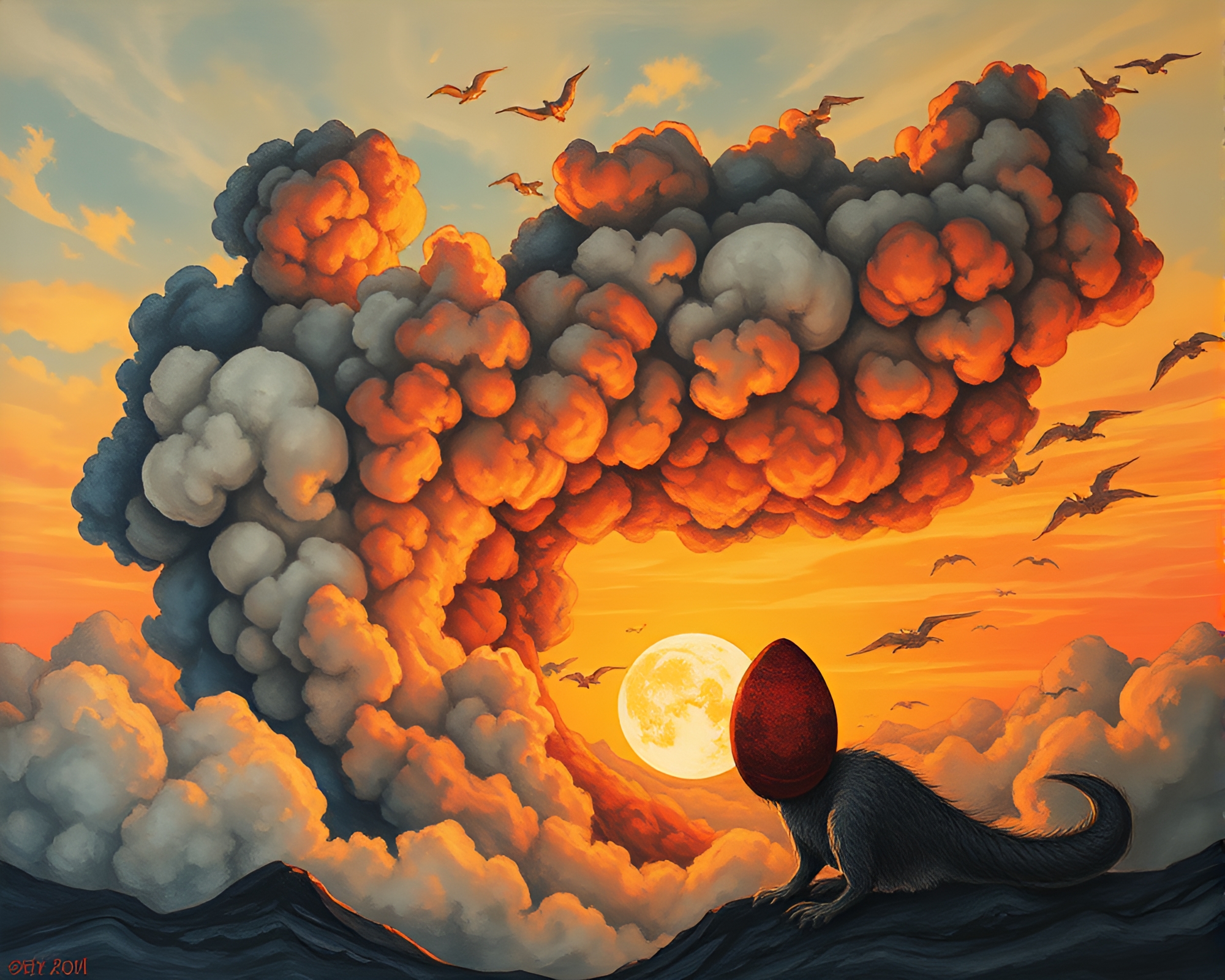 Dragon Egg Explosion at Golden Hour Dusk – free AI stock image