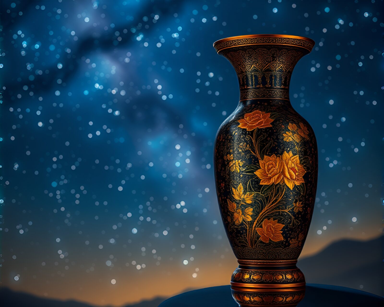 Shimmering vase in HDR against night sky backdrop