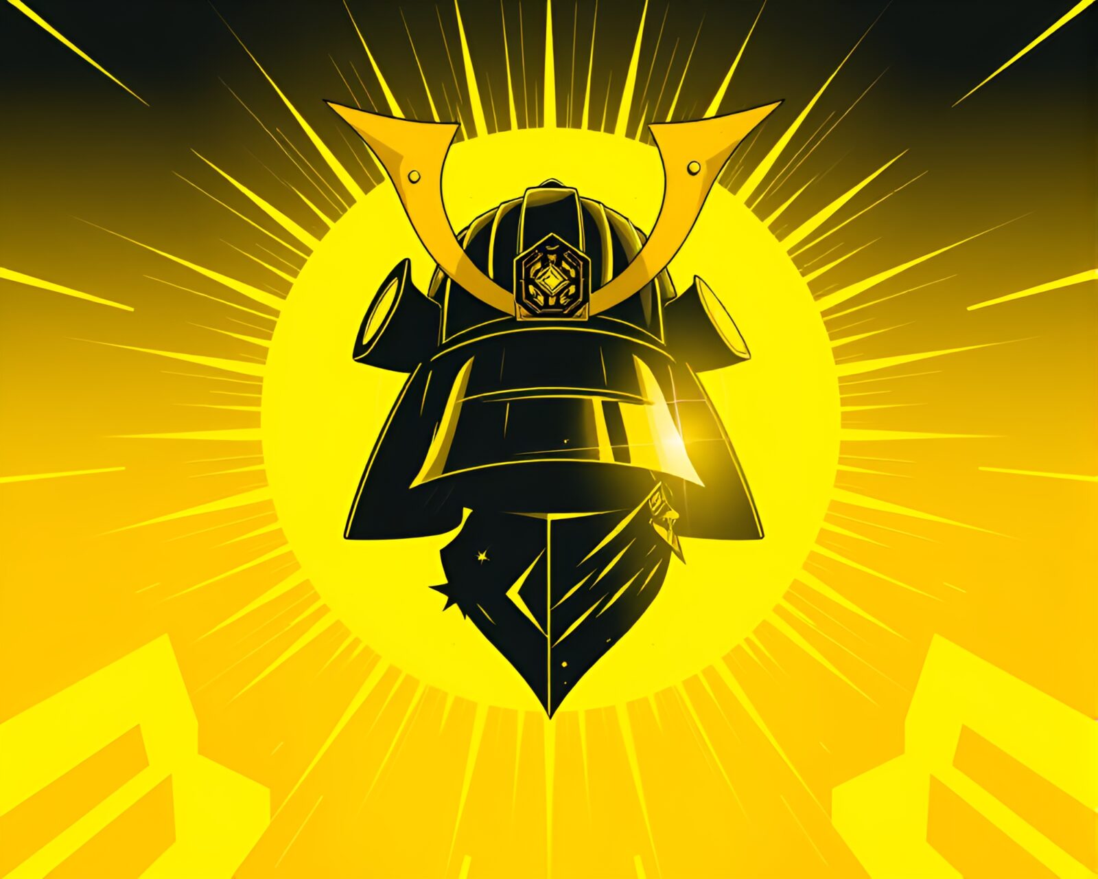 Abstracted Samurai helmet in zesty lemon yellow hues