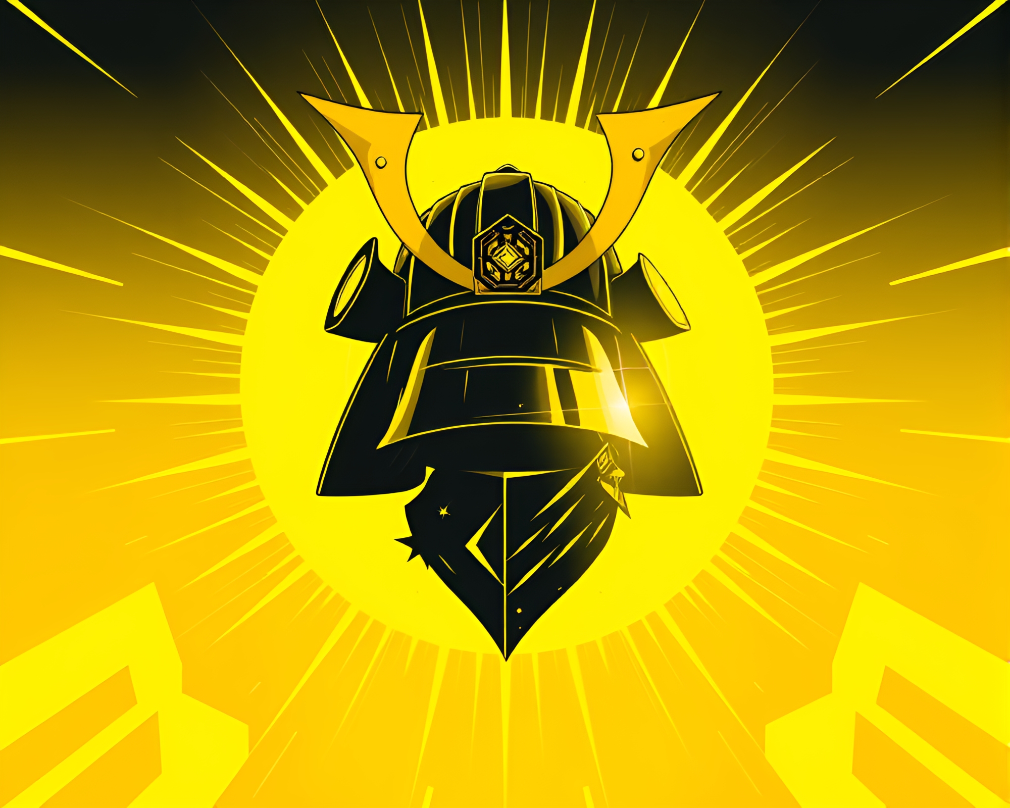 Samurai Helmet in Lemon Yellow Geometric Abstraction – free AI stock image