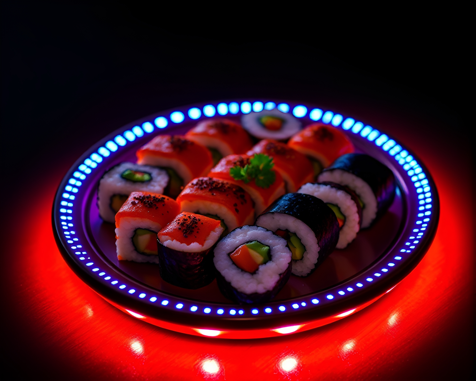 Ultraviolet Shine Sushi Platter Composition – free AI stock image