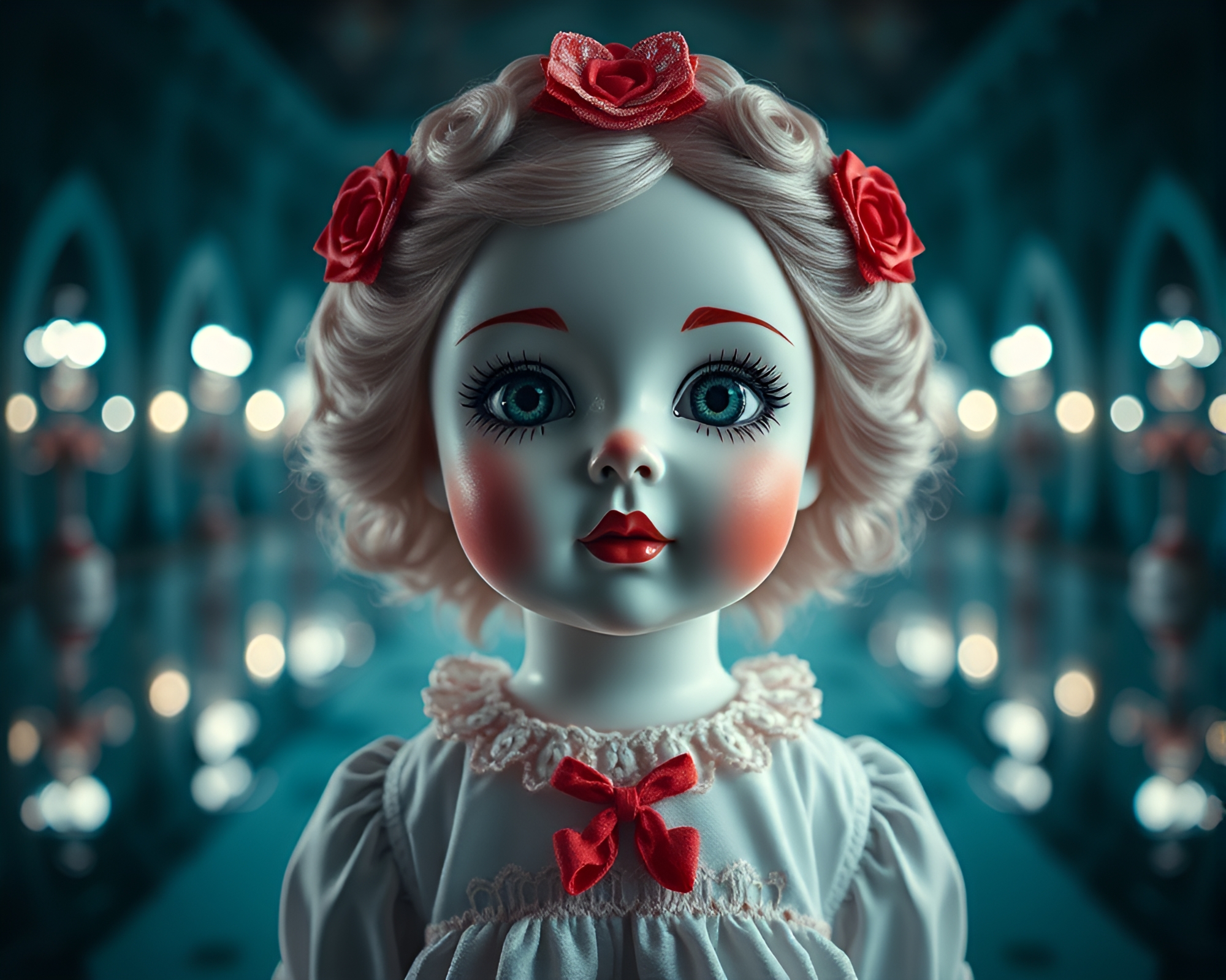 Gothic Porcelain Doll in Symmetrical HDR Glow – free AI stock image