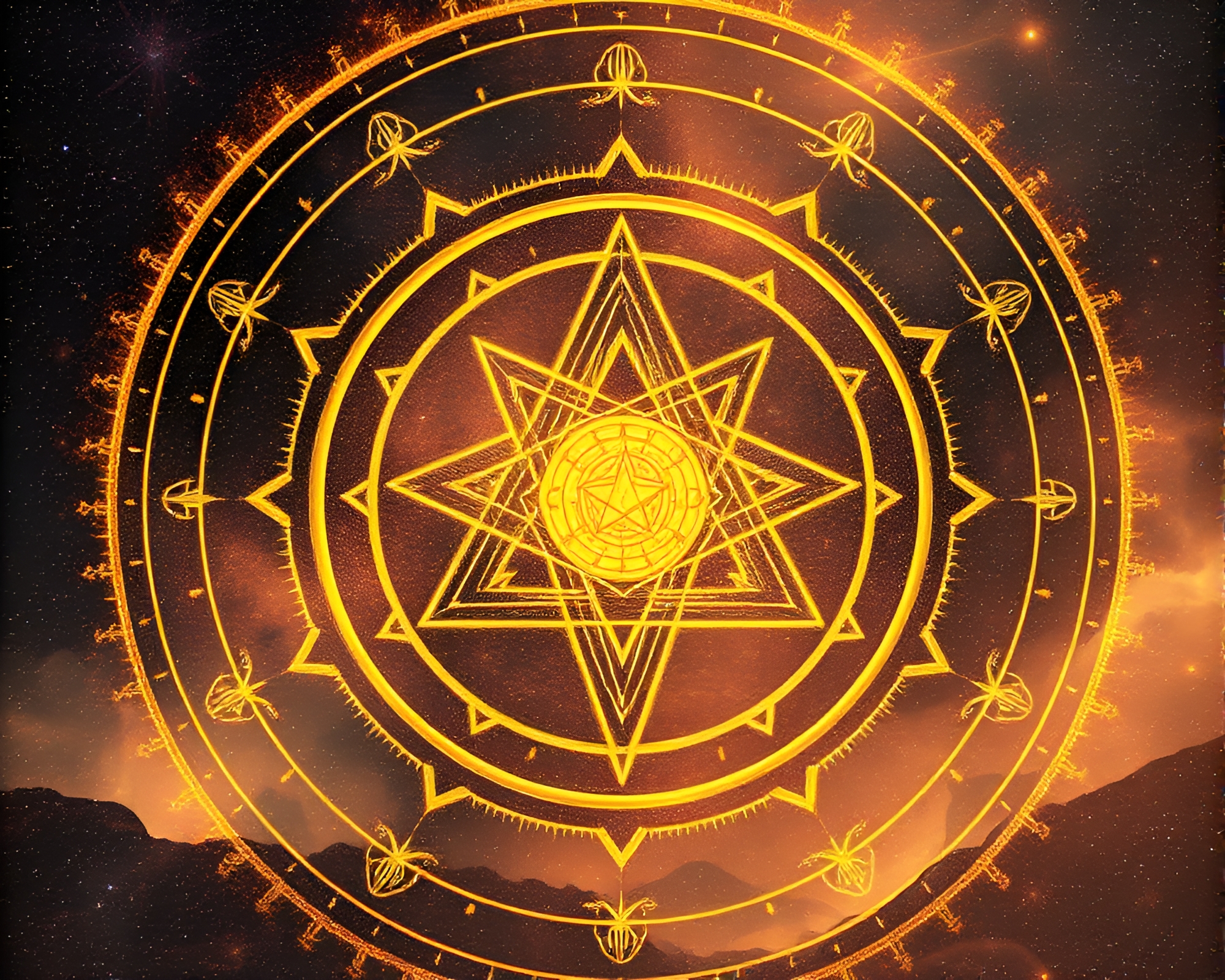 Synthwave Esoteric Sigil Illuminated by Dust Particles – free AI stock image