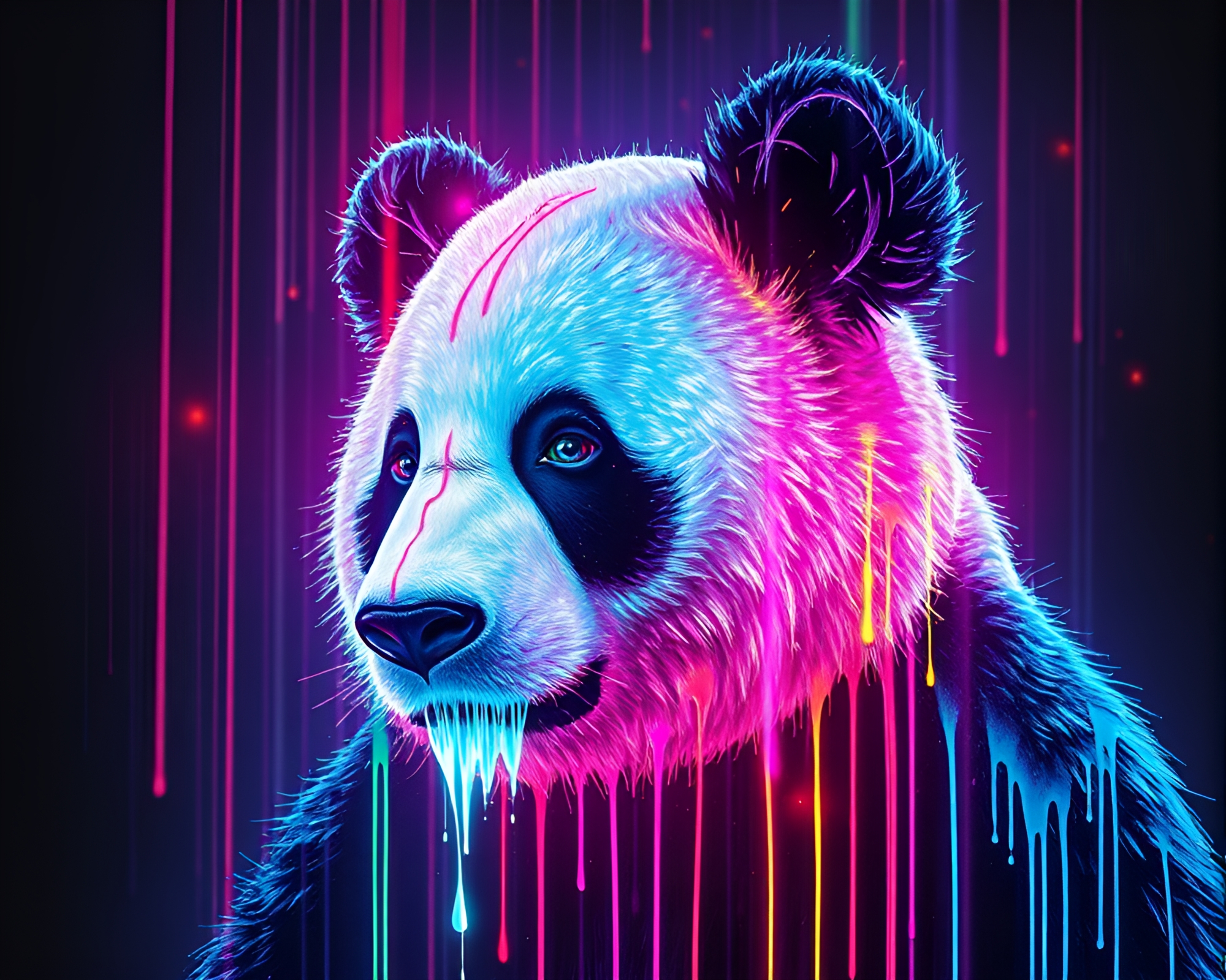 Bioluminescent Glitch Panda in Spray Paint Drips – free AI stock image