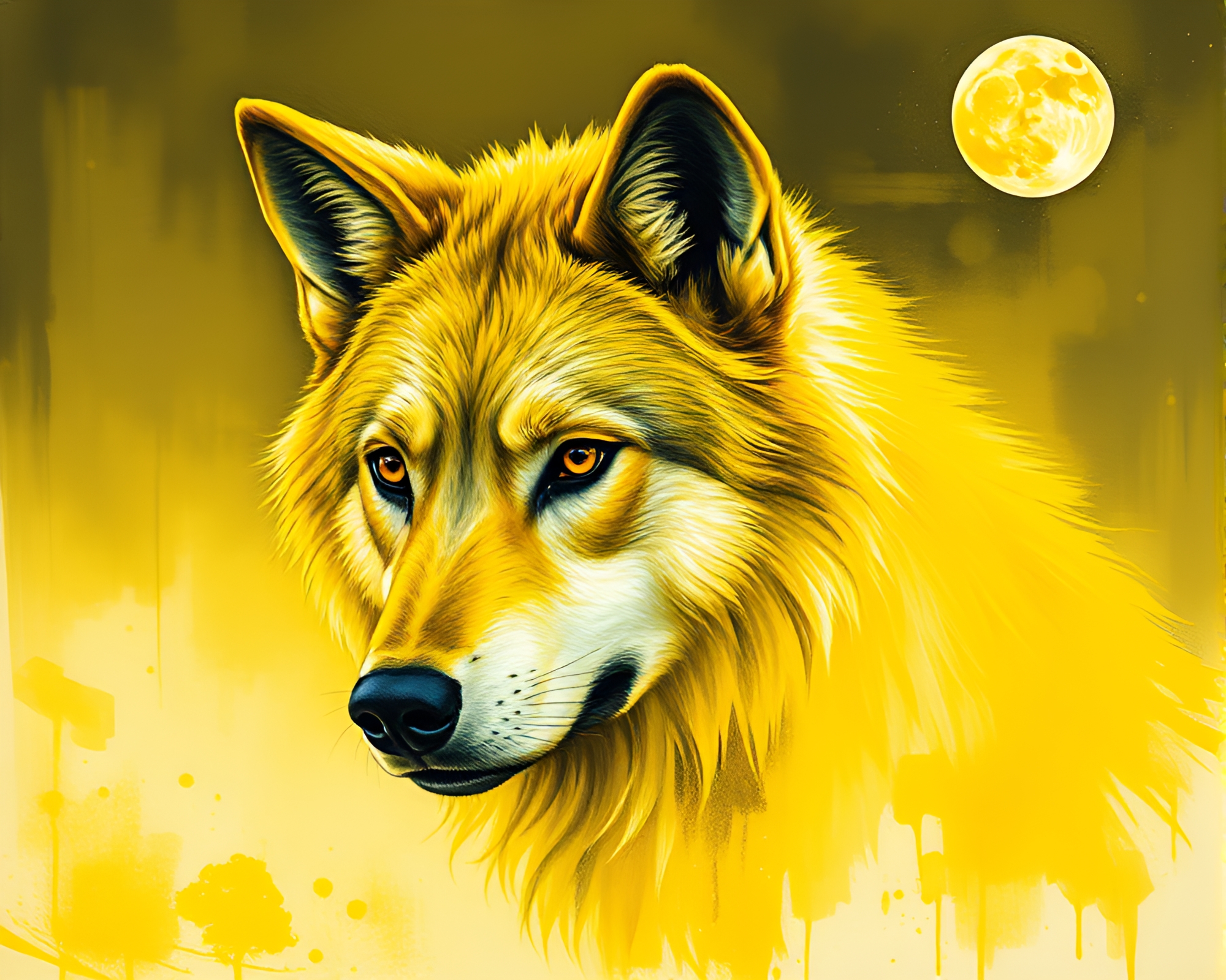 Moonlit Wolf Double Exposure Gouache Painting – free AI stock image