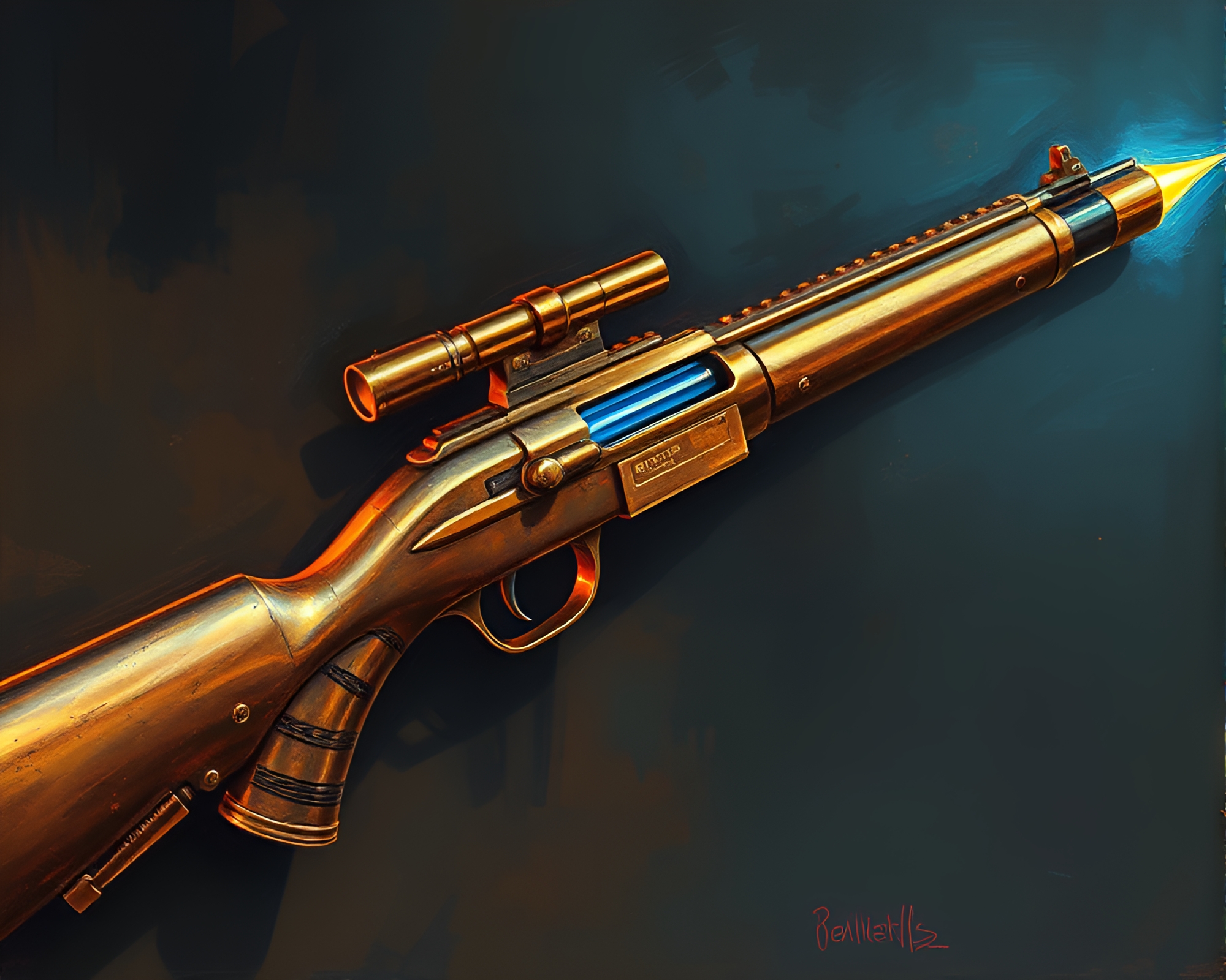 Bronze Patina Plasma Rifle Illuminated by Torchlight – free AI stock image