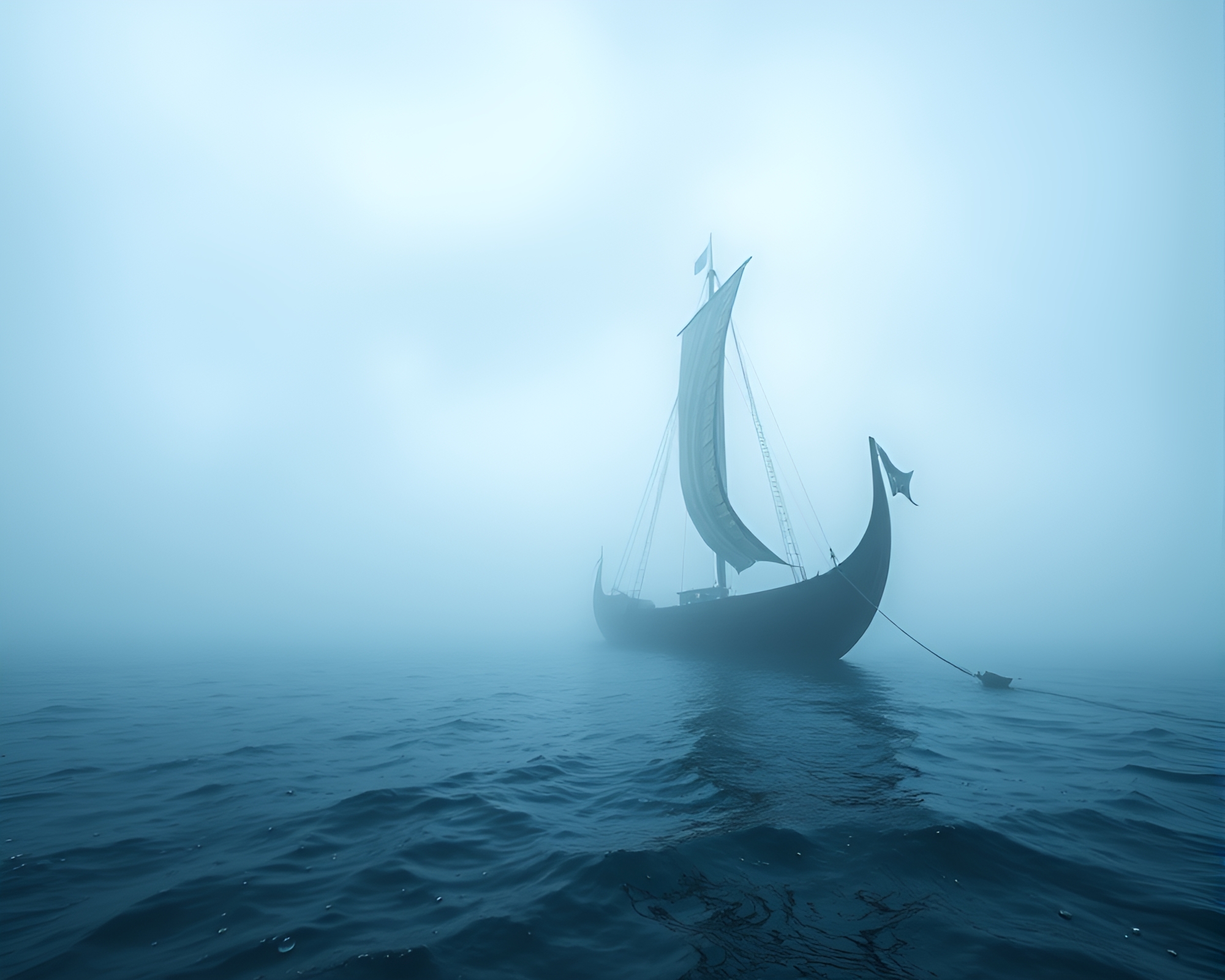 Ethereal Viking Longship Emerging from Misty Waters – free AI stock image