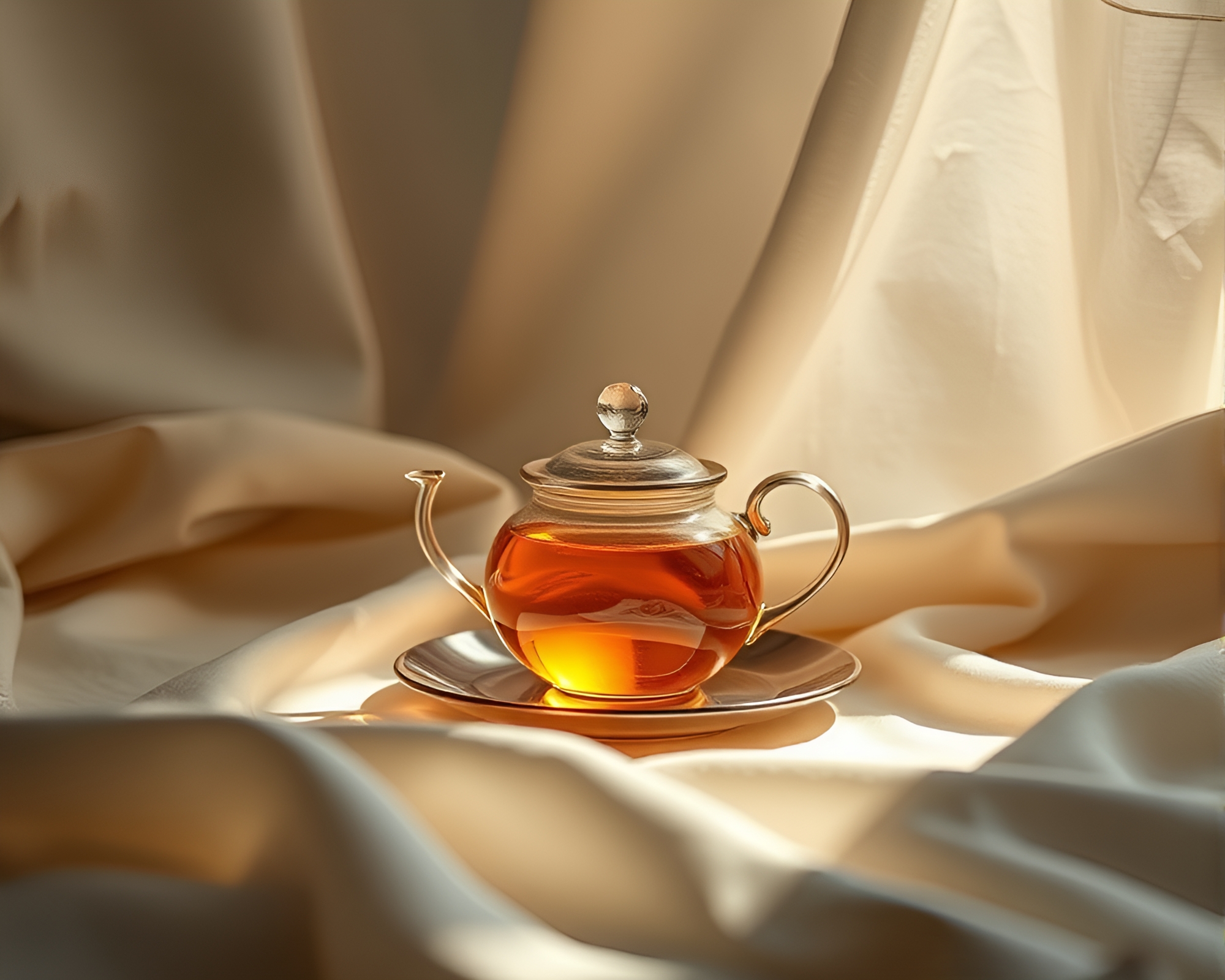 Elegant Tea Party with Sunlit Fabric Folds – free AI stock image