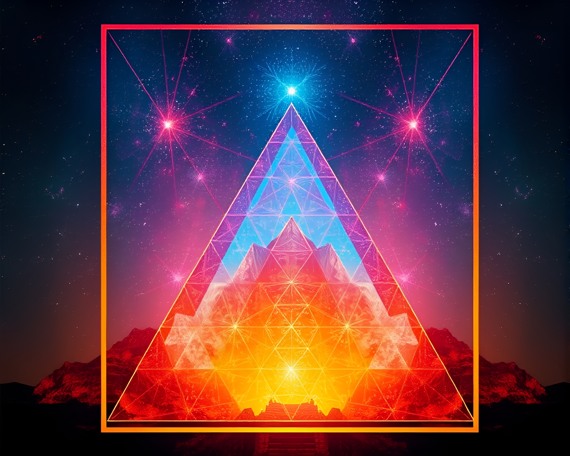 Abstract Pyramid Composition with Neural Style Transfer – free AI stock image