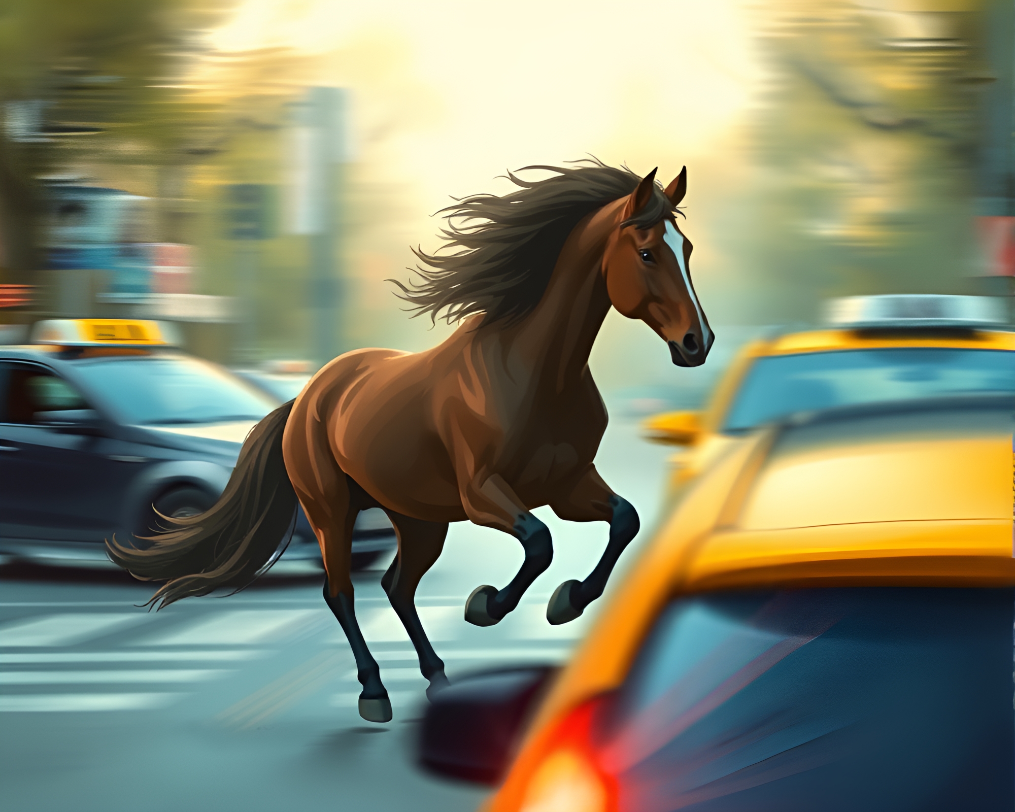 Urban Blur: Wild Stallion in Medical Illustration Style – free AI stock image