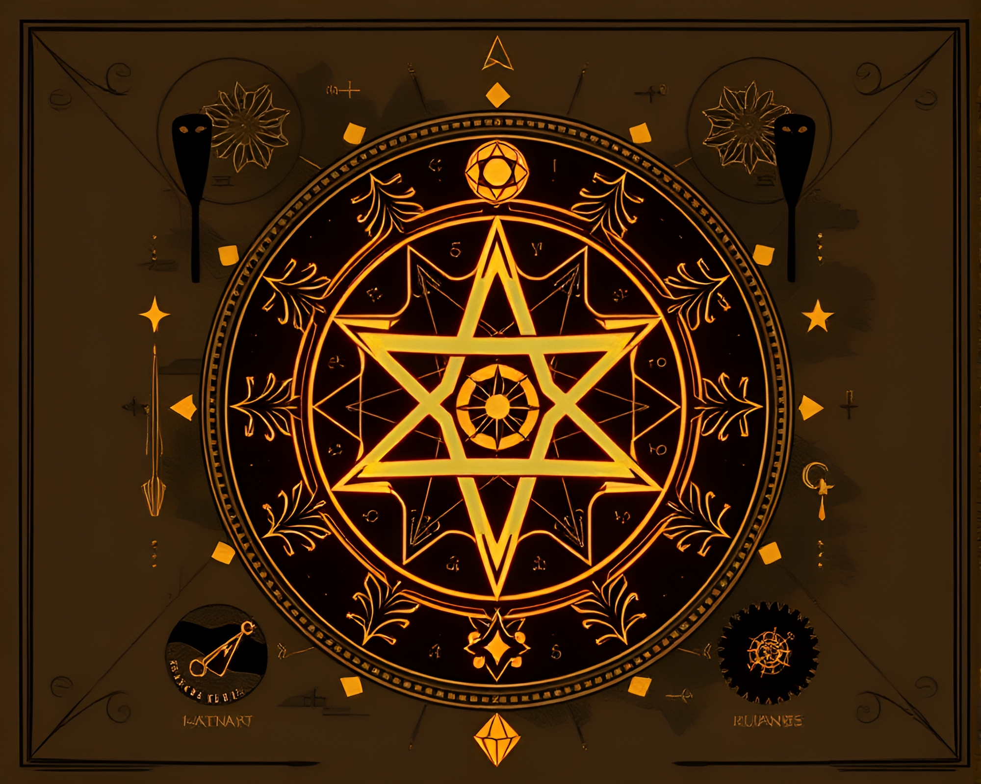 Glow-in-the-Dark Alchemical Blueprint Collage – free AI stock image