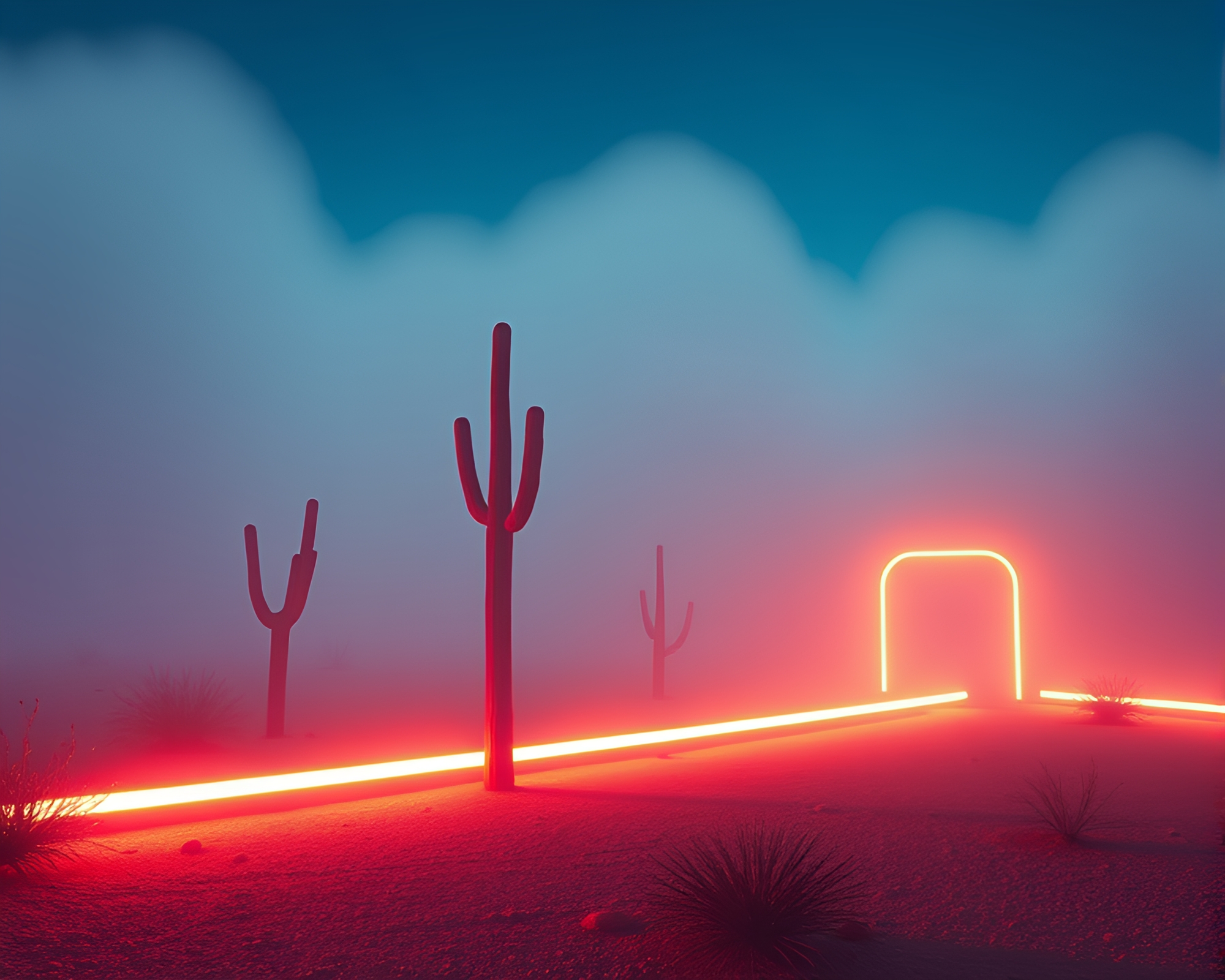 Neon Glow in a Desert Mirage – free AI stock image