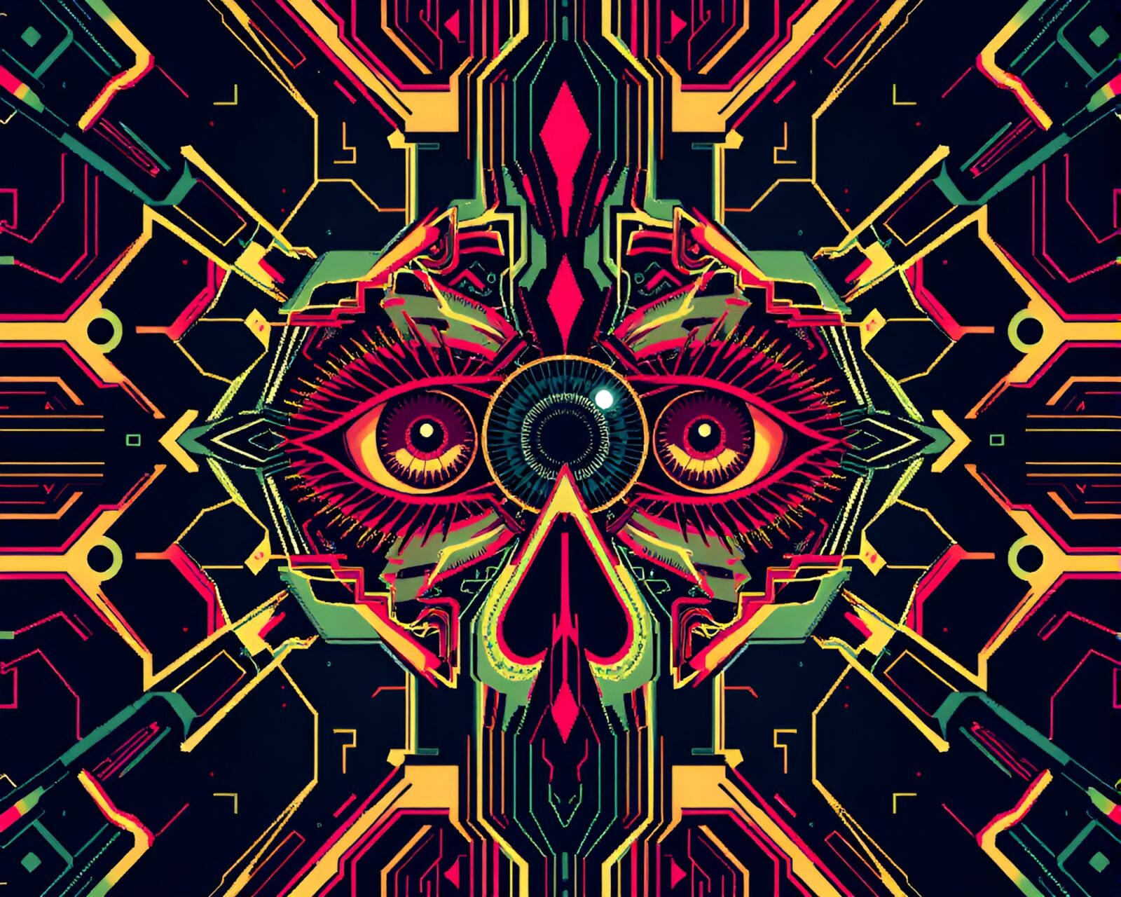 8-bit necromantic shaded cybernetic eye composition