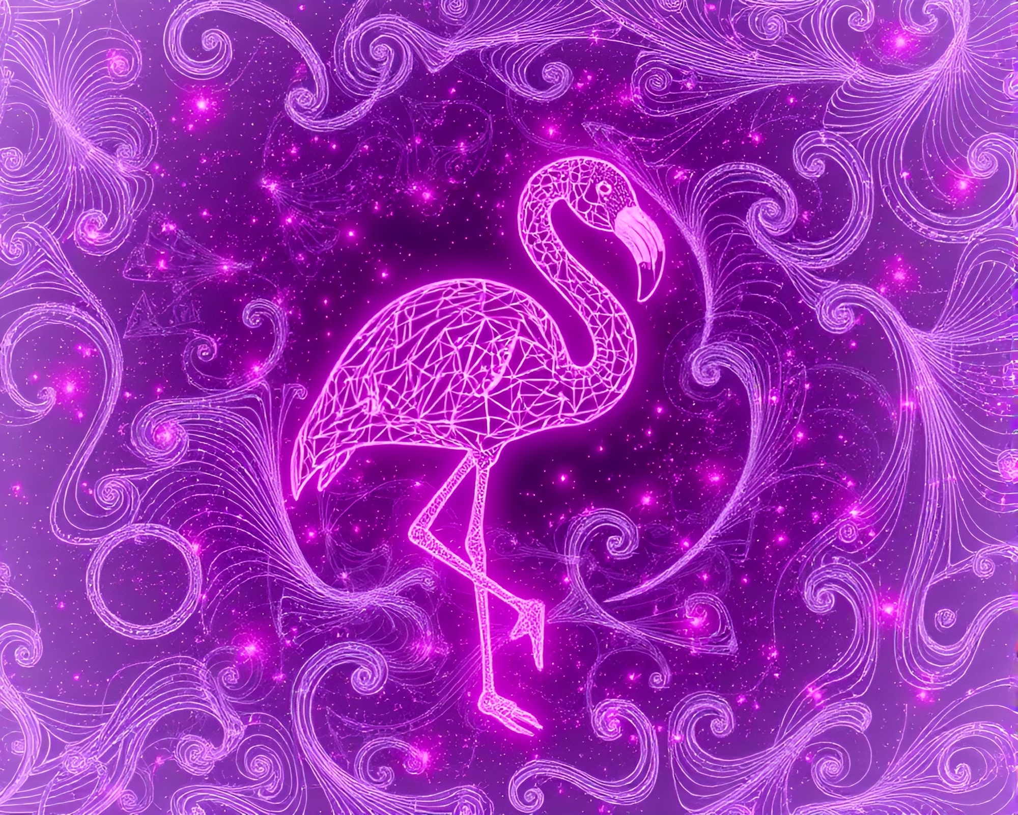 Swirling Flamingo Wireframe Art Composition – free AI stock image
