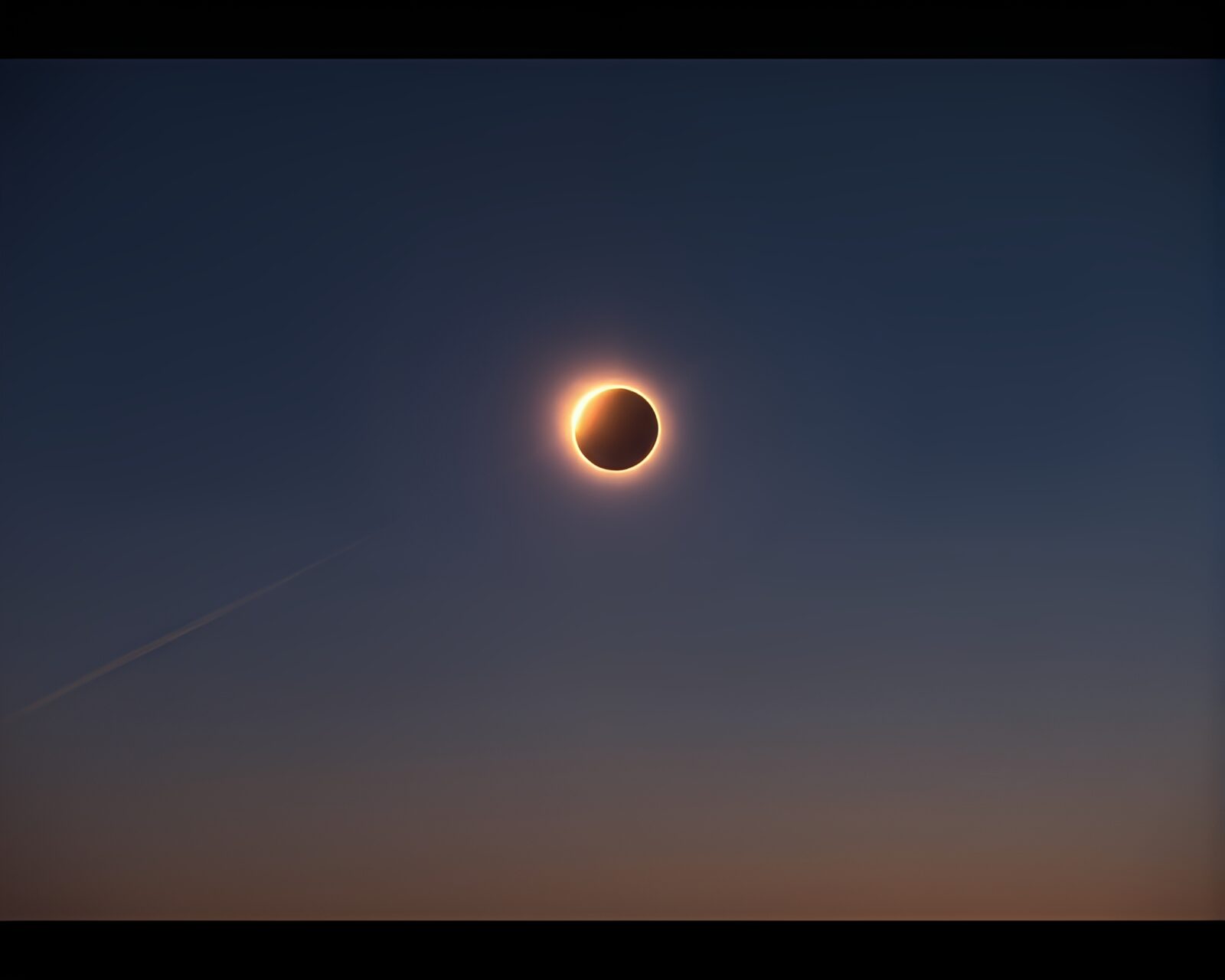 Digital art of solar eclipse with scan lines at dusk