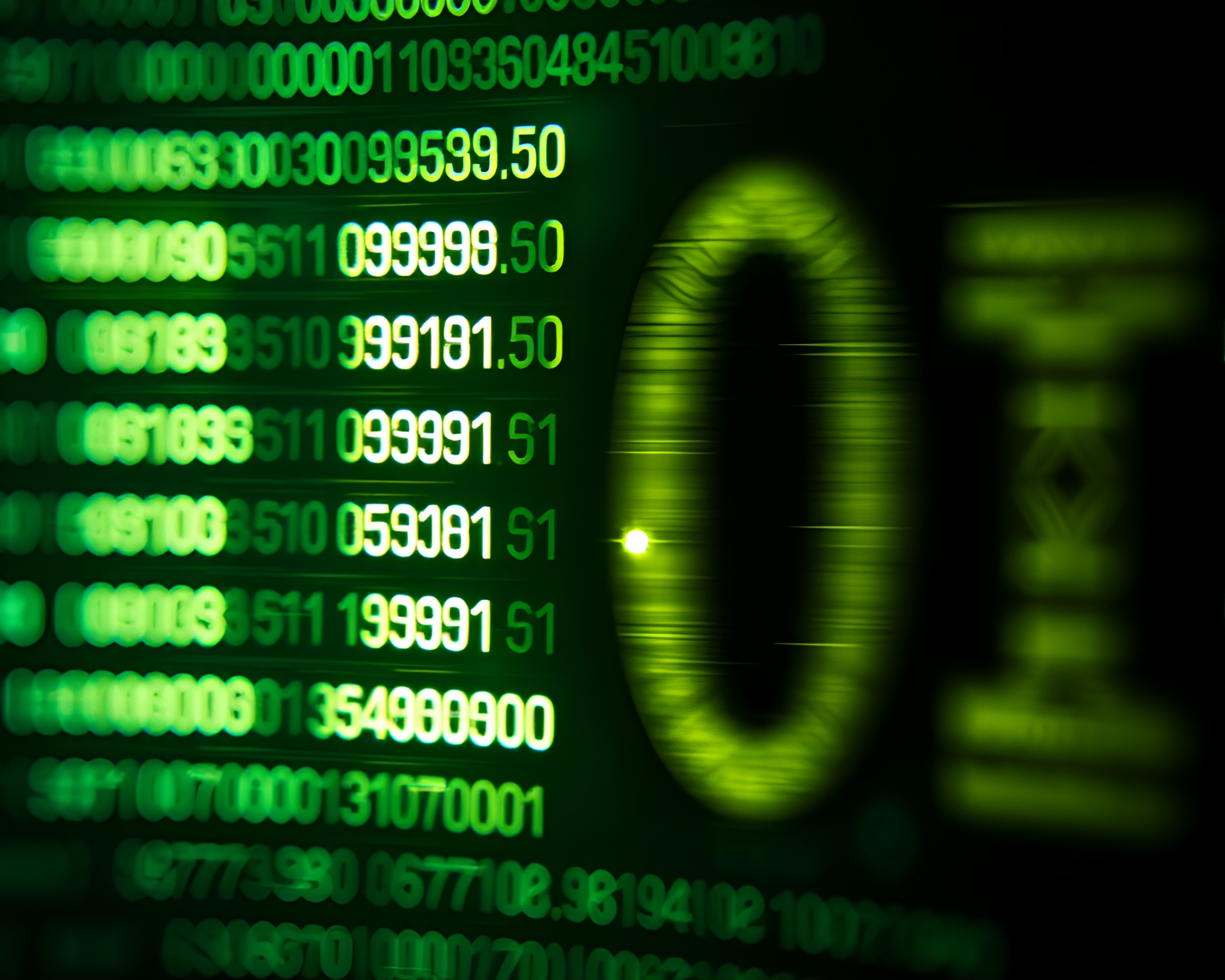 Binary Code Matrix: Illuminated Glyphs in High Definition – free AI stock image
