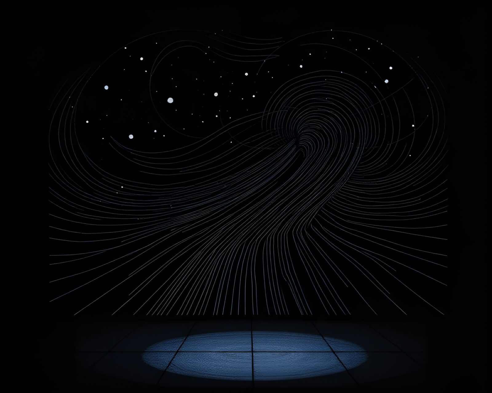 Surreal stop-motion still of parallel universe under spotlight