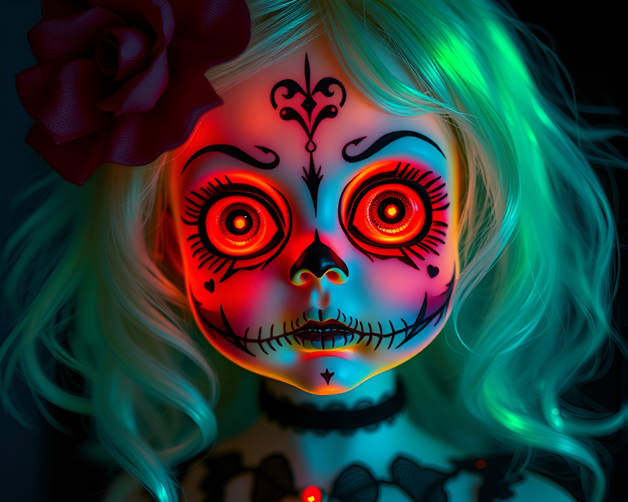 Fiber Optics Porcelain Doll in Necromantic Tattoo Flash Art – free AI stock image